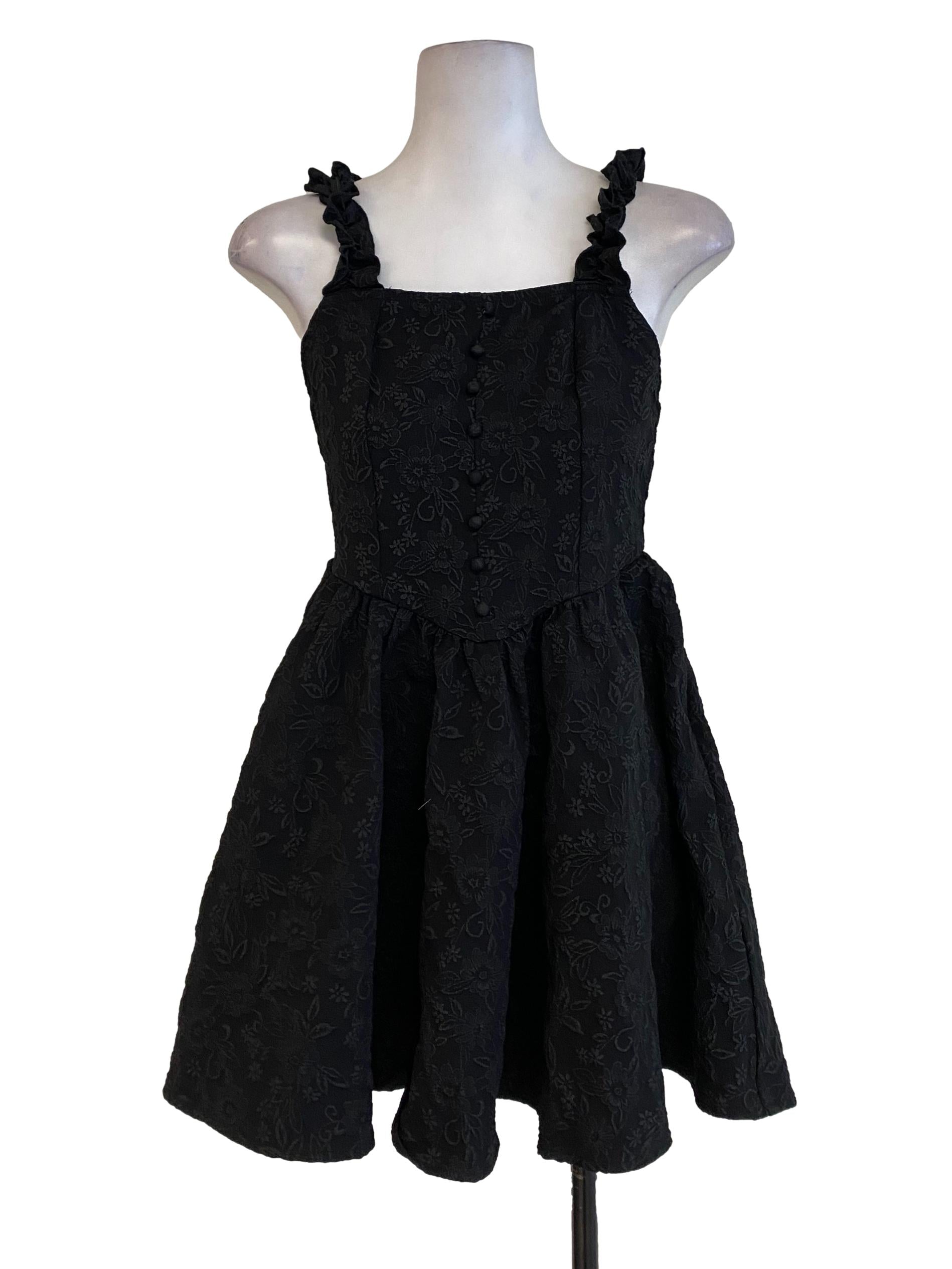 Black Floral Embroidered A Line Dress