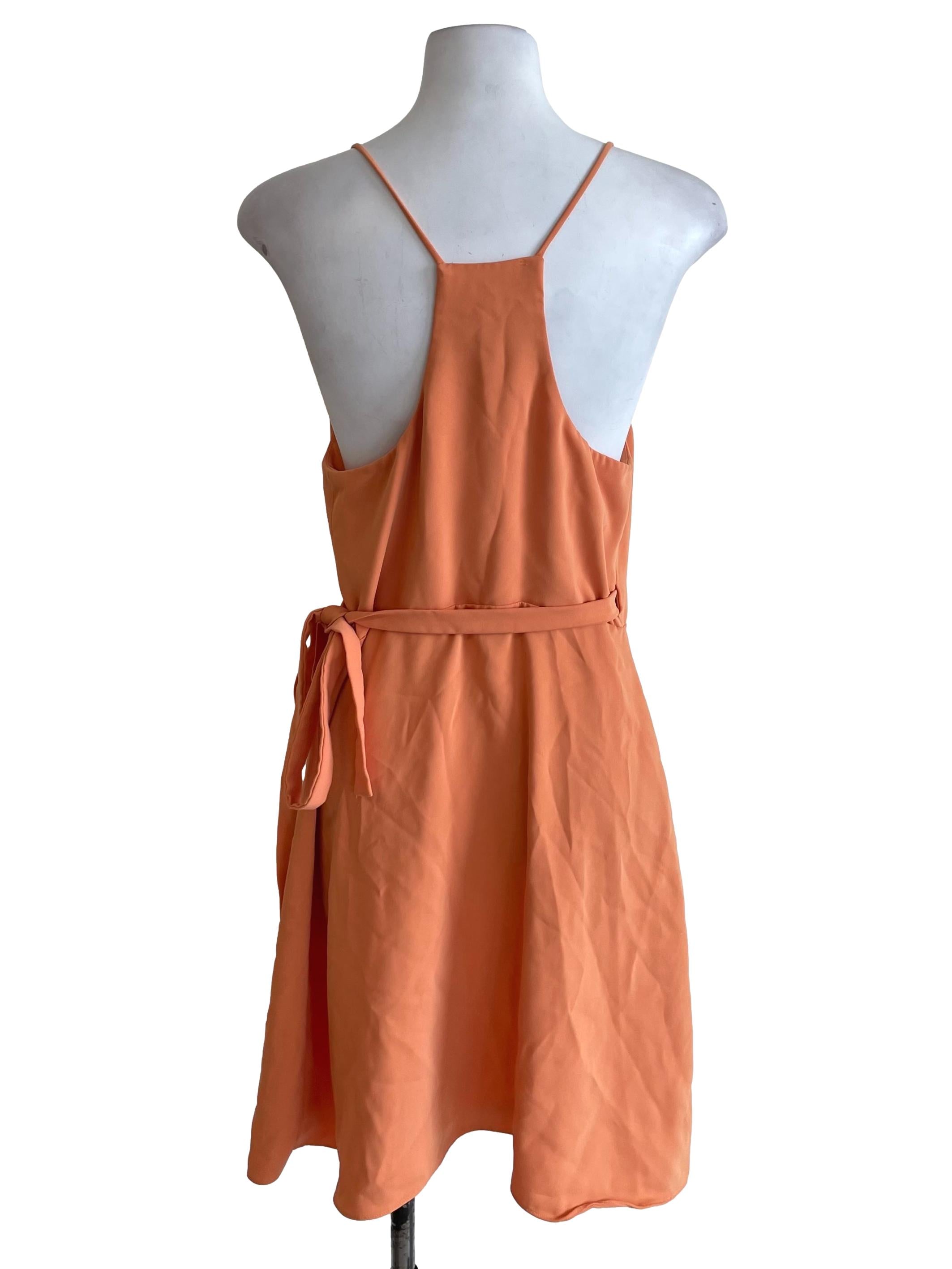 Pastel Orange V Neck Wrap Dress