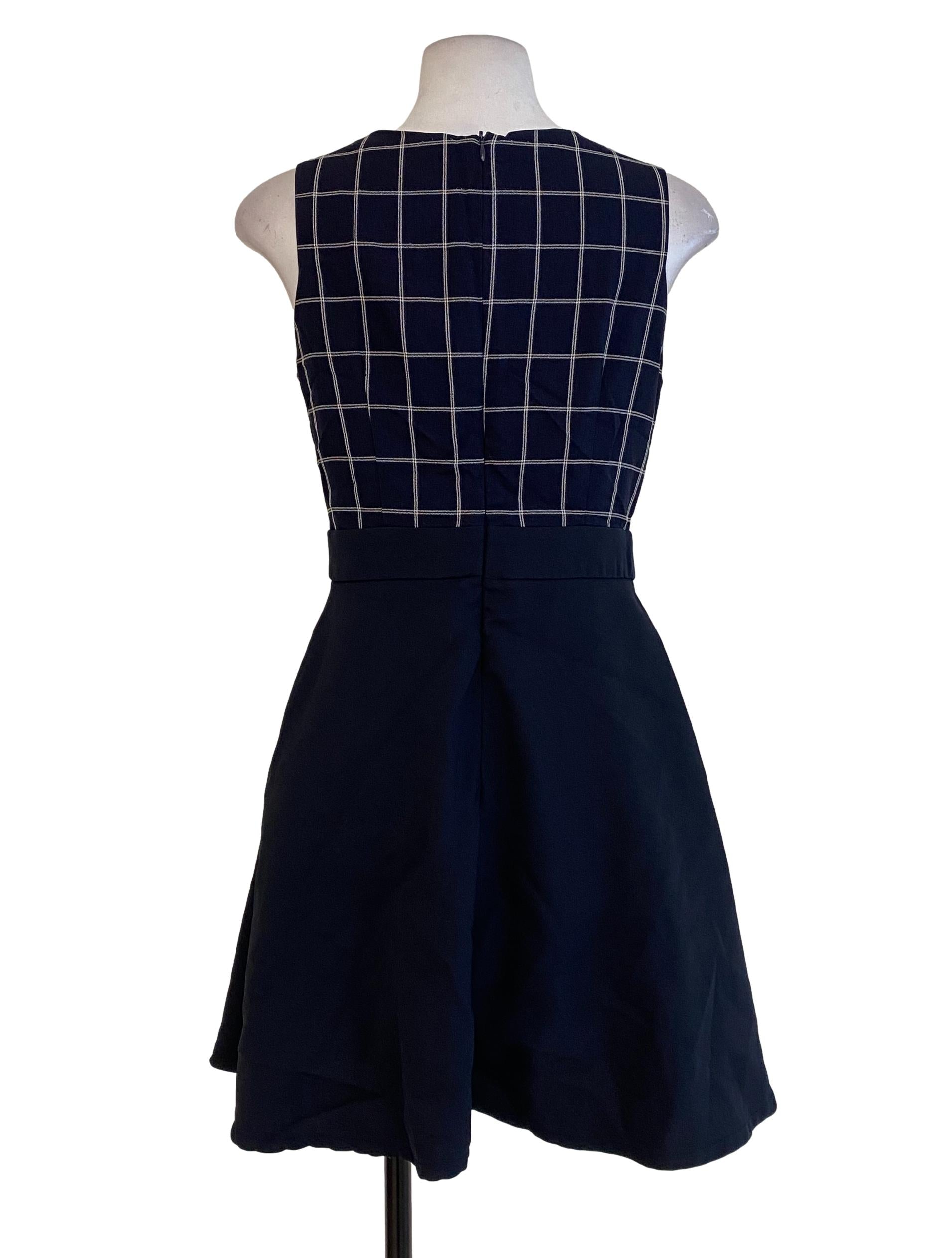 Navy Blue Half Windowpane Dress
