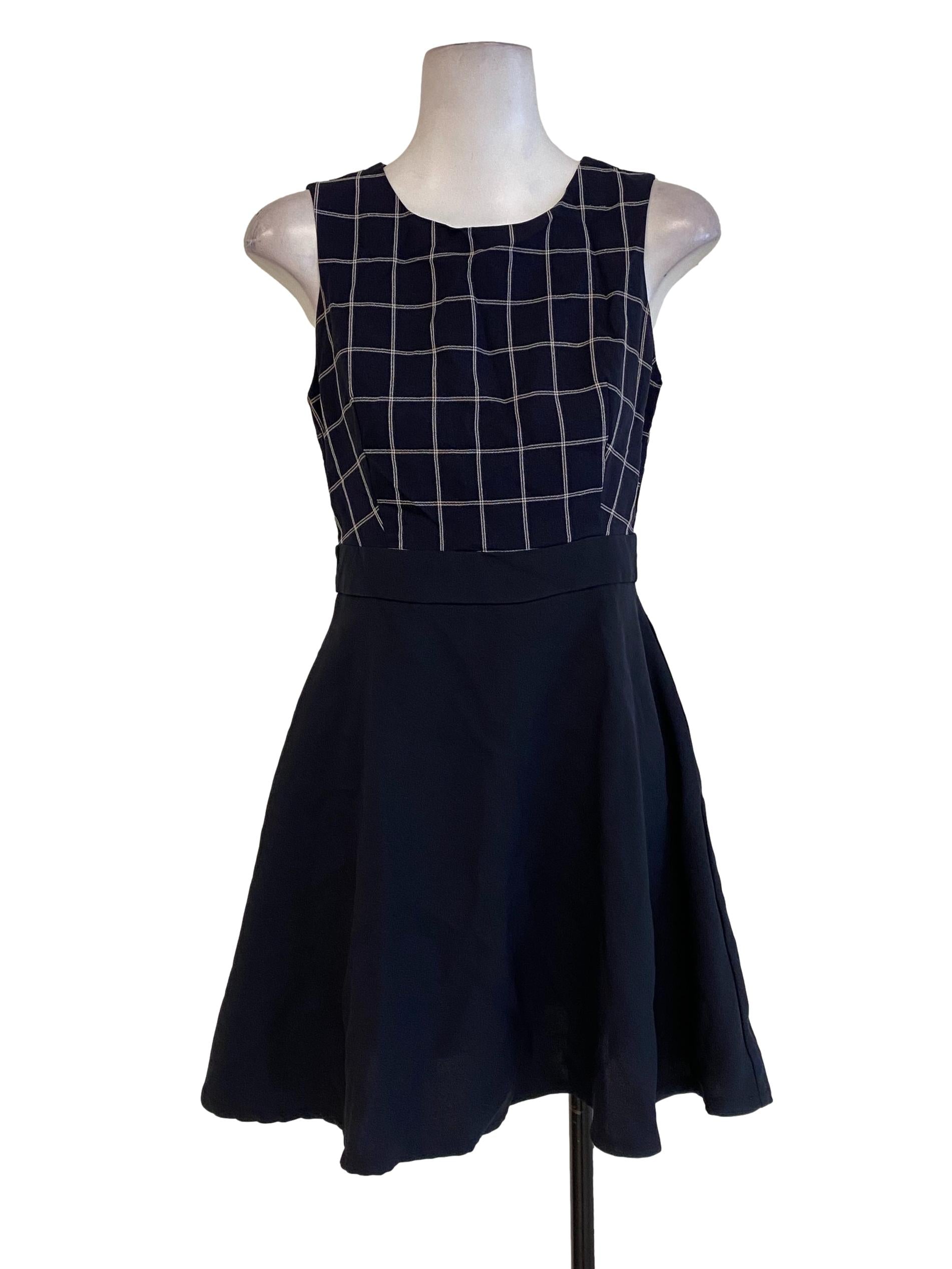 Navy Blue Half Windowpane Dress