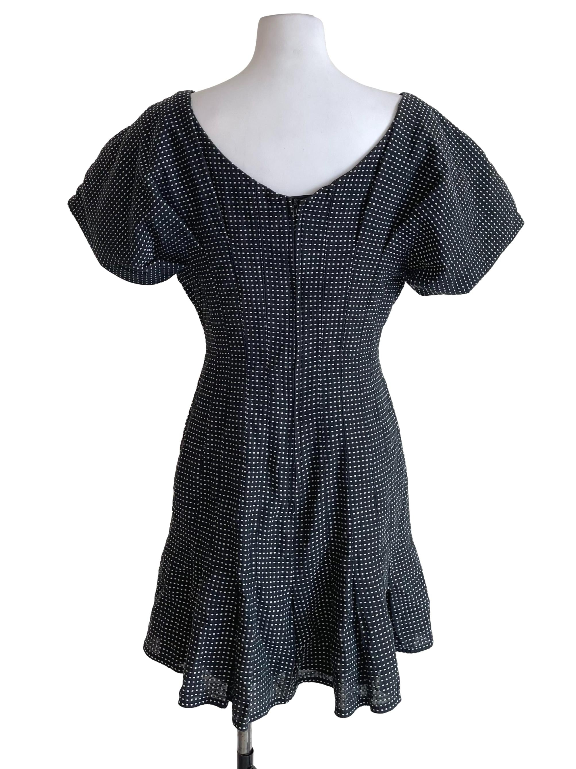 Charcoal Black Dots Puff Sleeves Dress