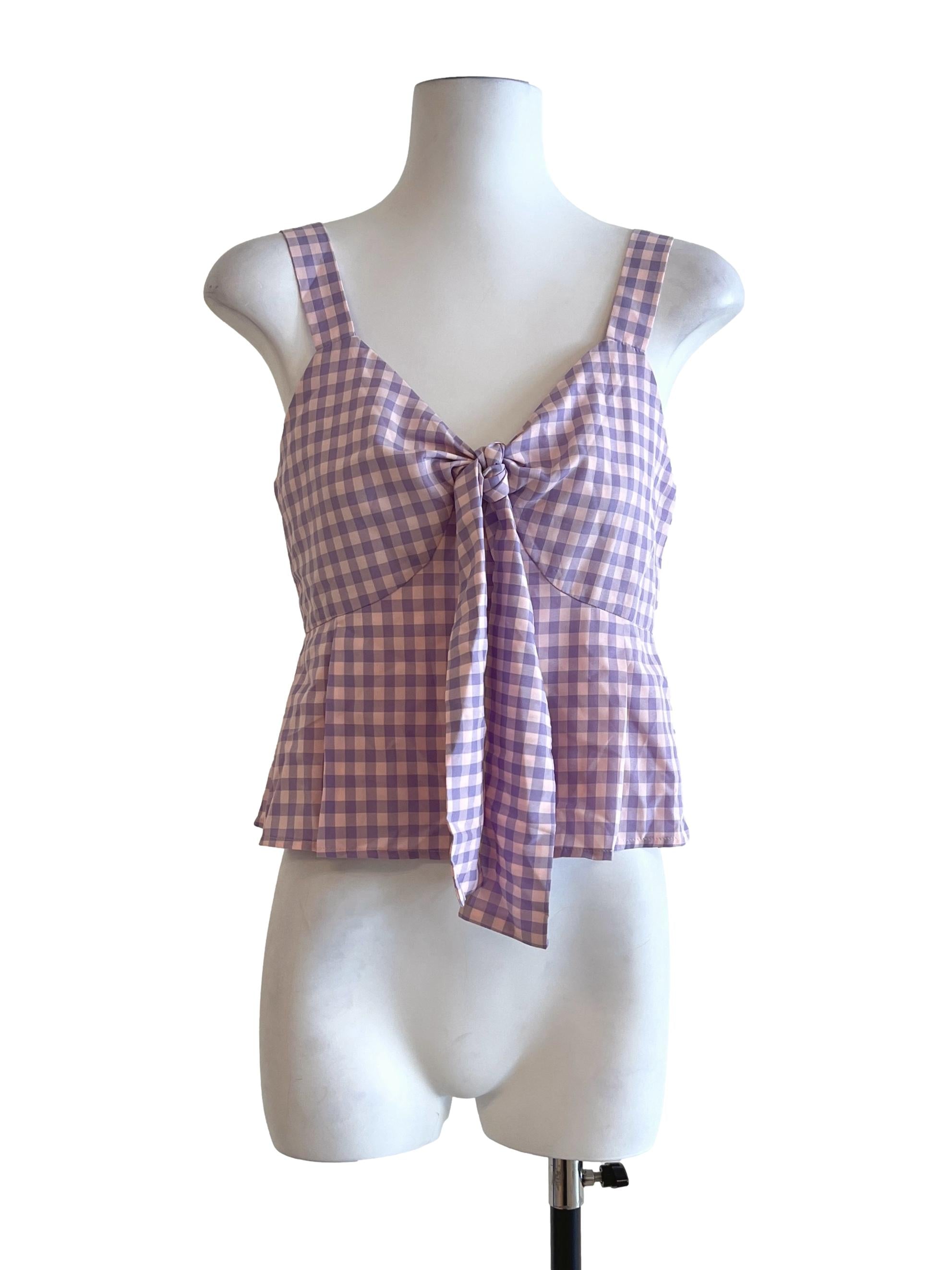 Iris Purple Checkered Sweetheart Sleeveless Top