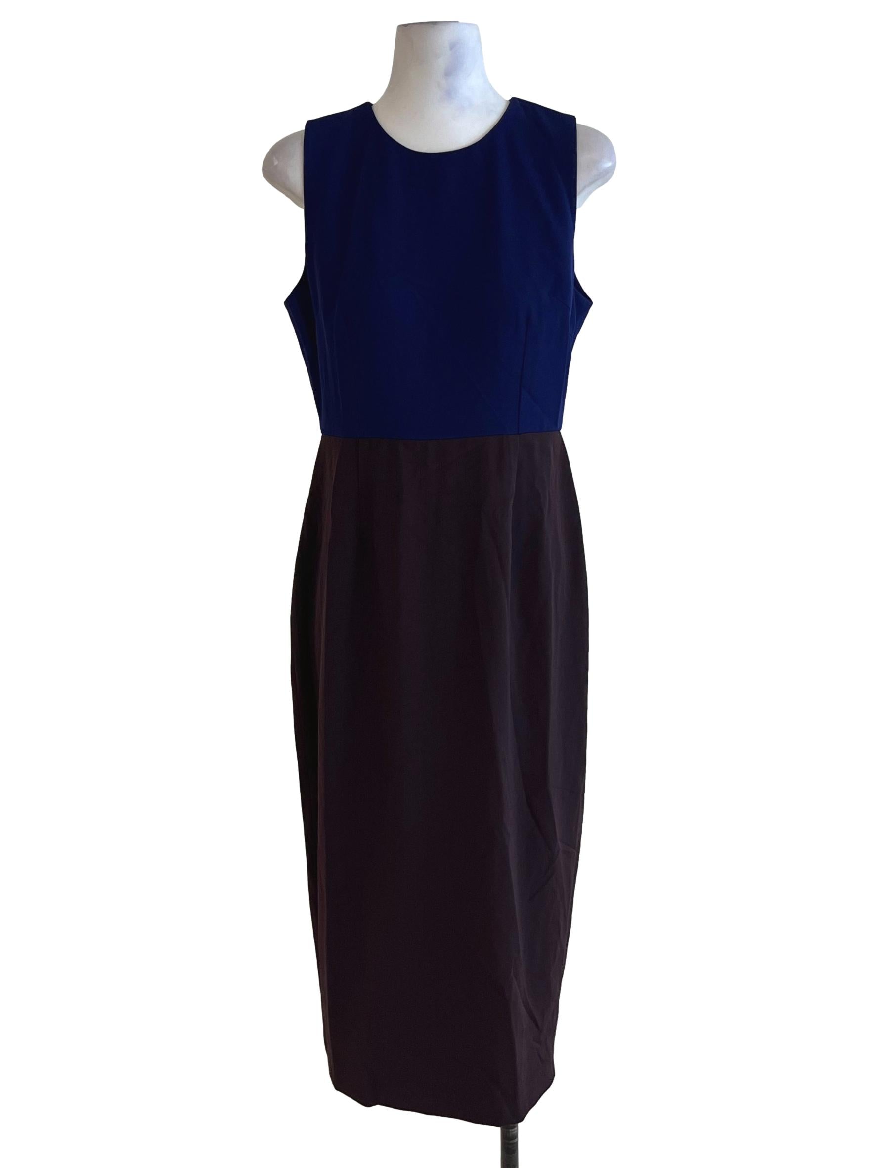 Navy Blue Jewel Neckline A-Line Dress