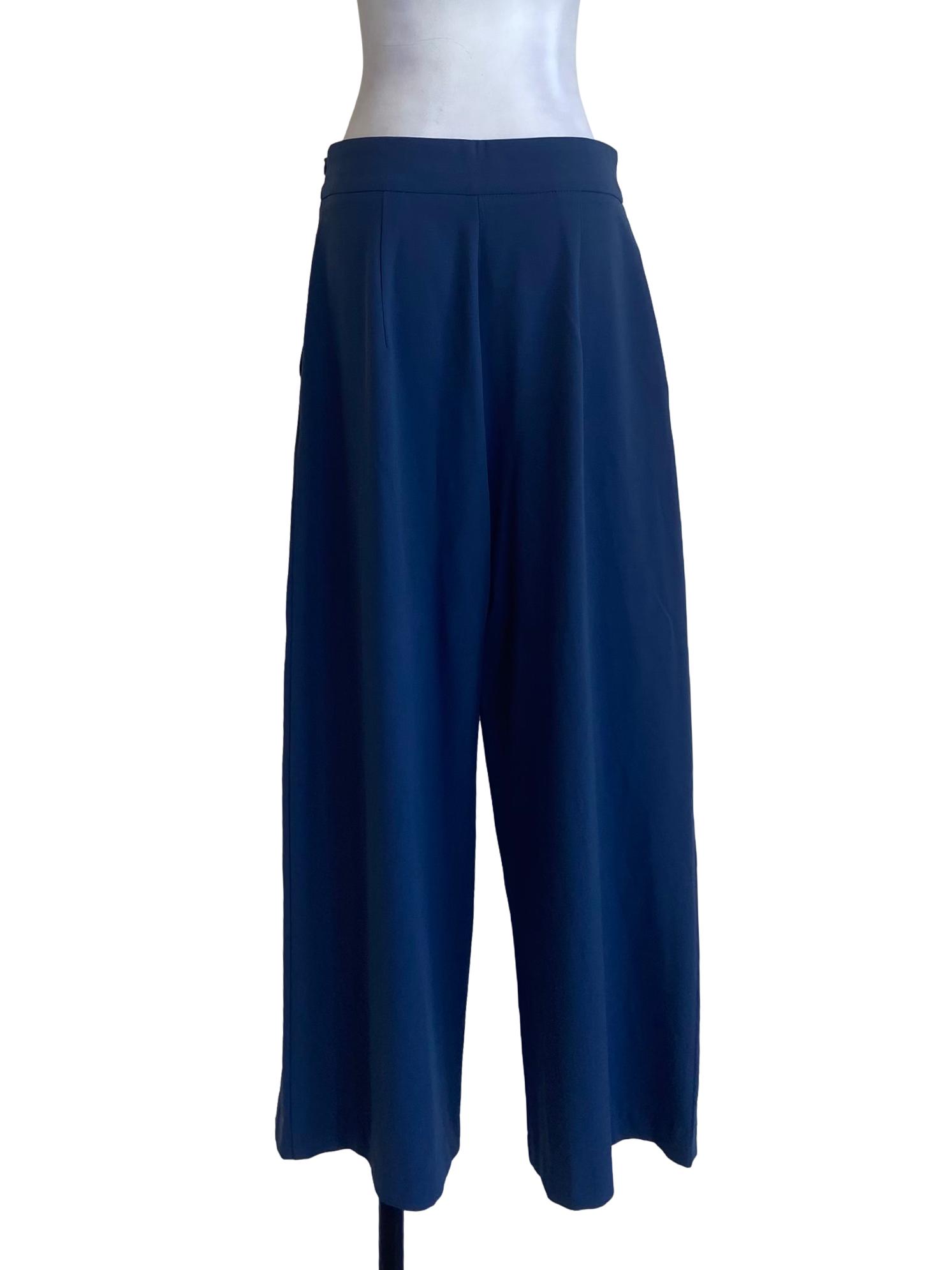 Blue Twill High Waist Formal Pants