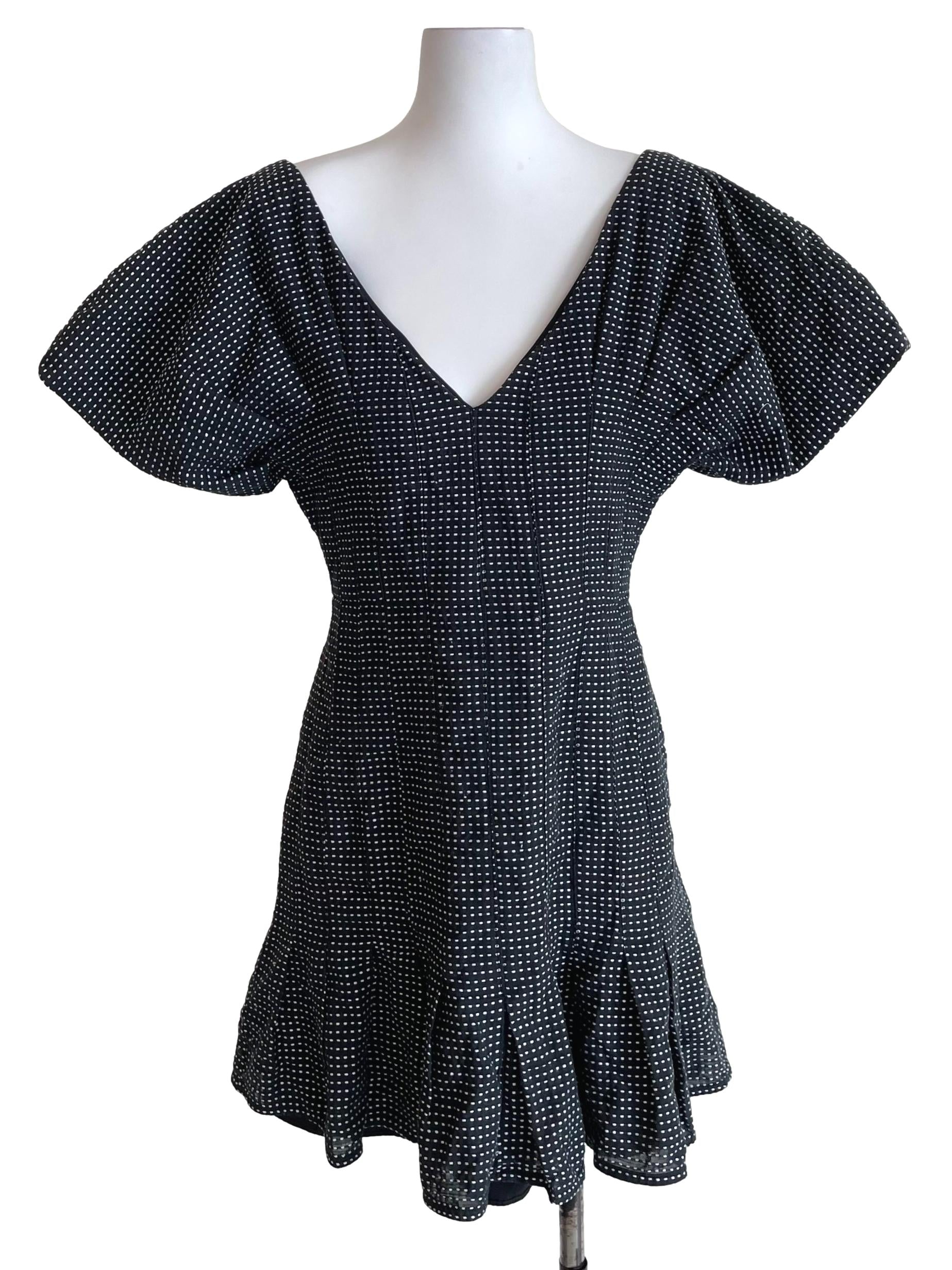 Charcoal Black Dots Puff Sleeves Dress