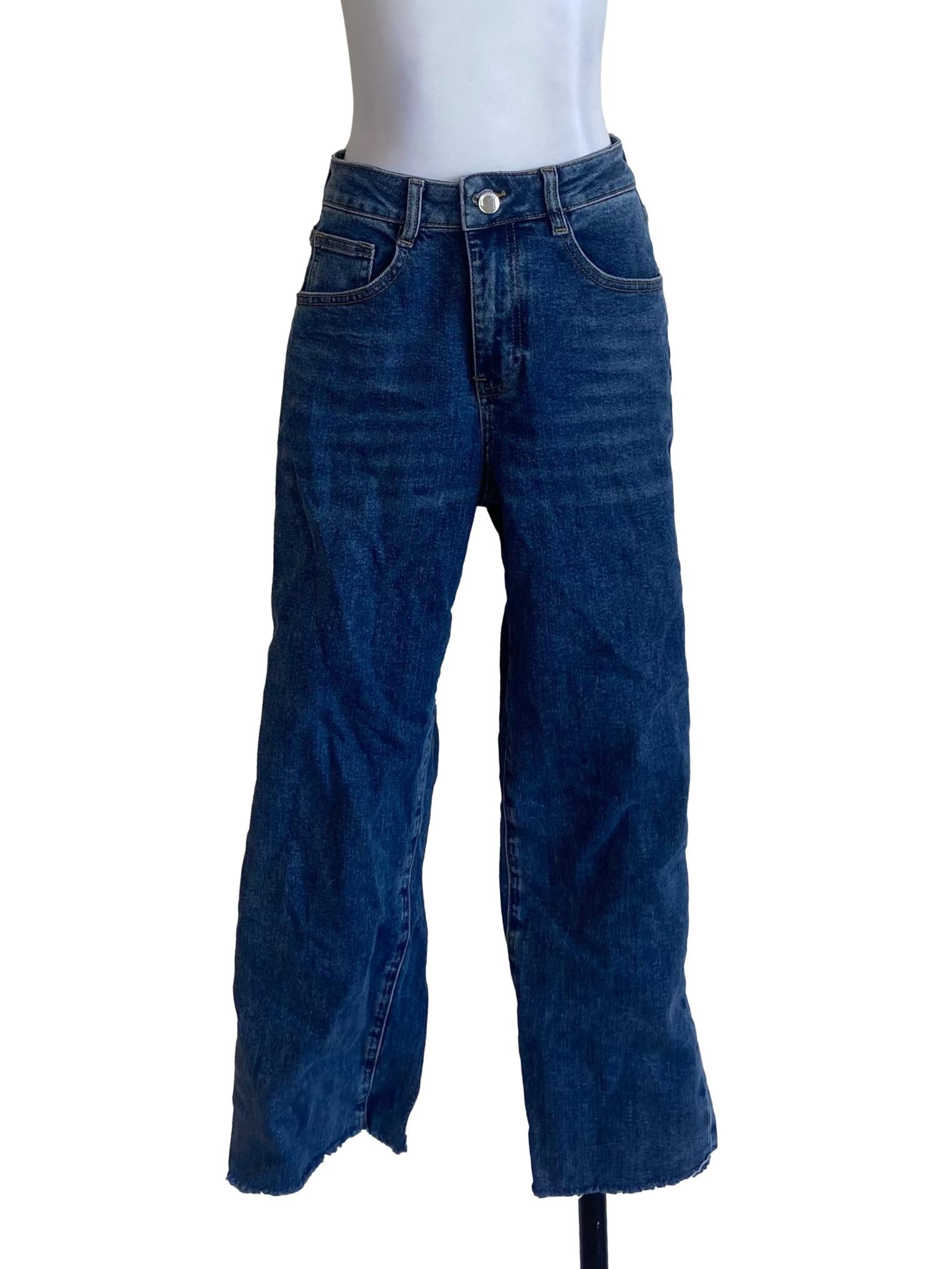 Blue Herringbone Straight Jeans