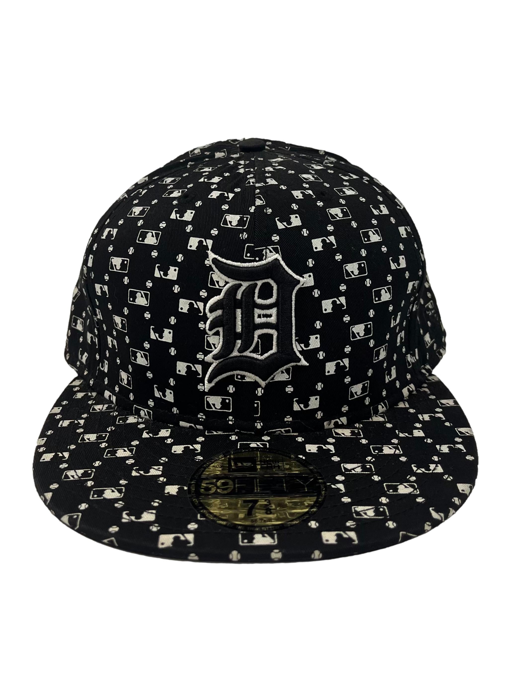 Black And White Monogram Print With Embroidery Snapback Cap