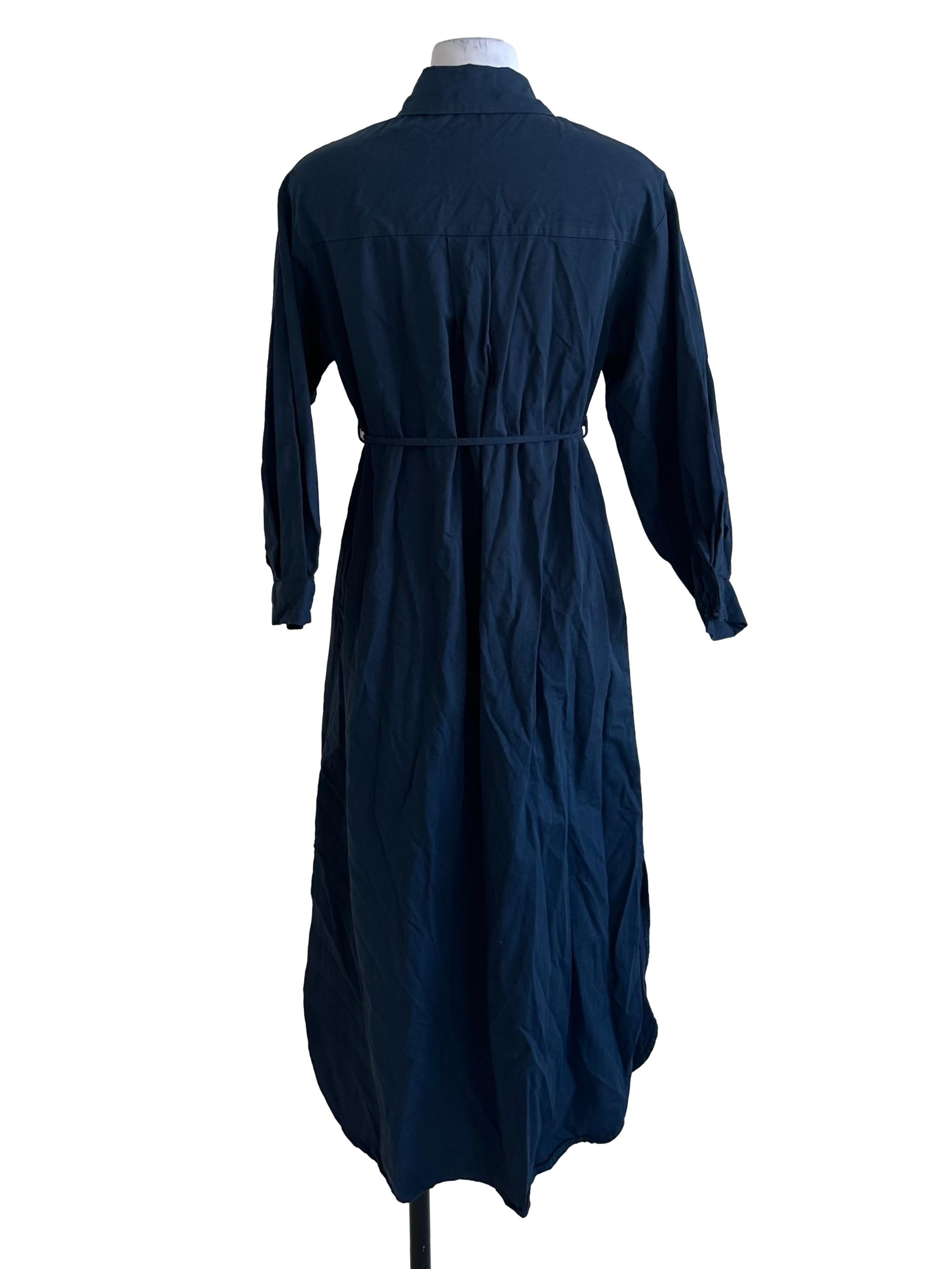 Navy Blue Button Collar Strap Shirt Dress