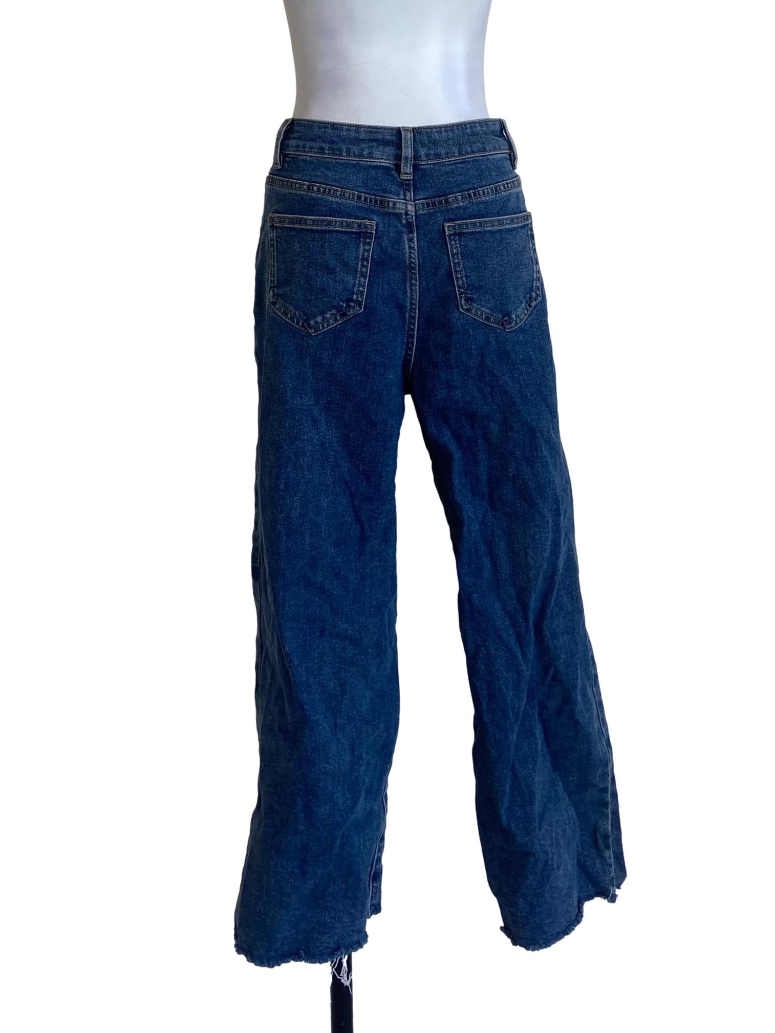 Blue Herringbone Straight Jeans