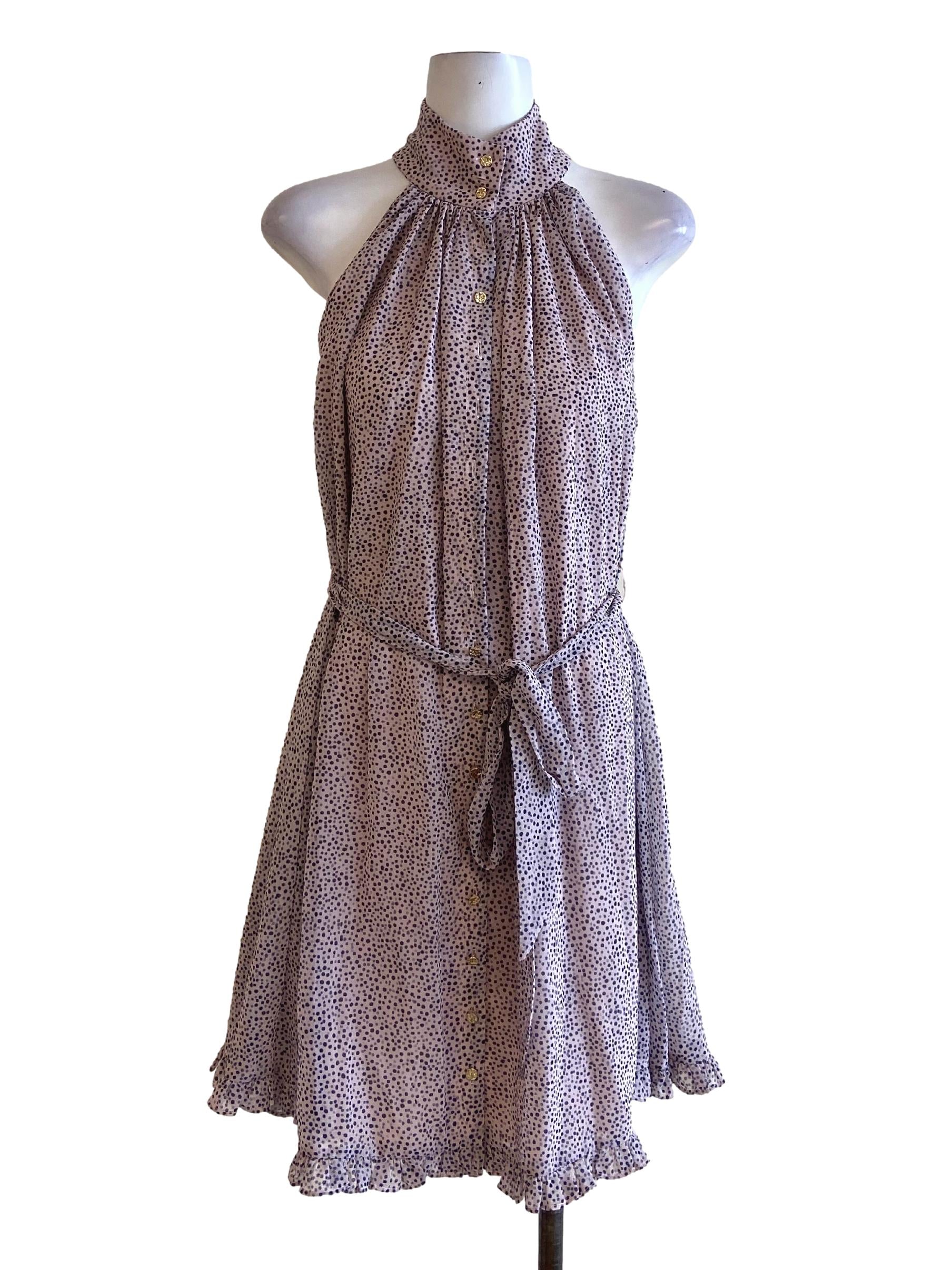 Crepe Pink & Dot Turtleneck Sleeveless Blouson Dress