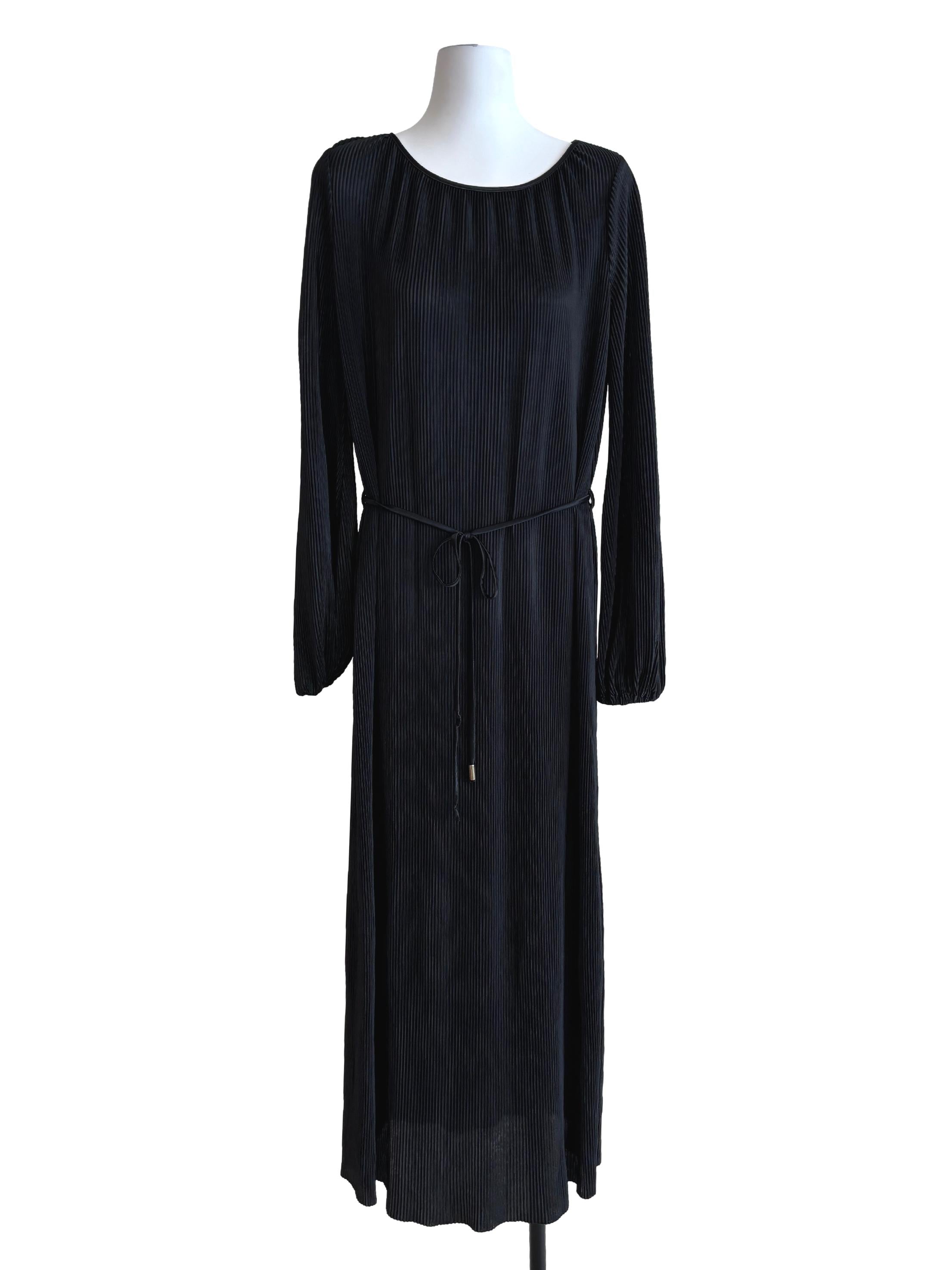 Onyx Black Long Sleeve Pleated Dress