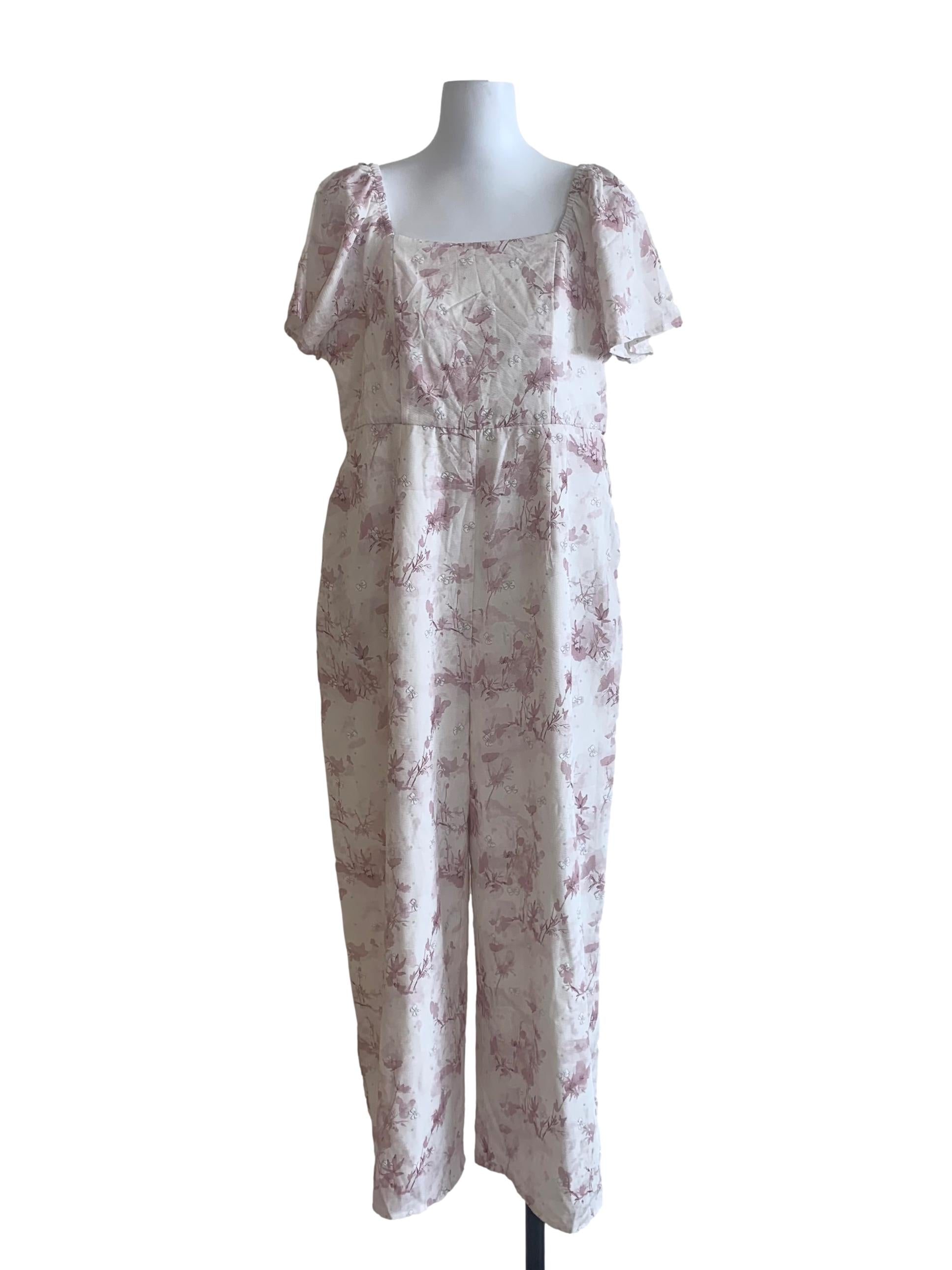 White Purple Flower Pattern Jumpsuit
