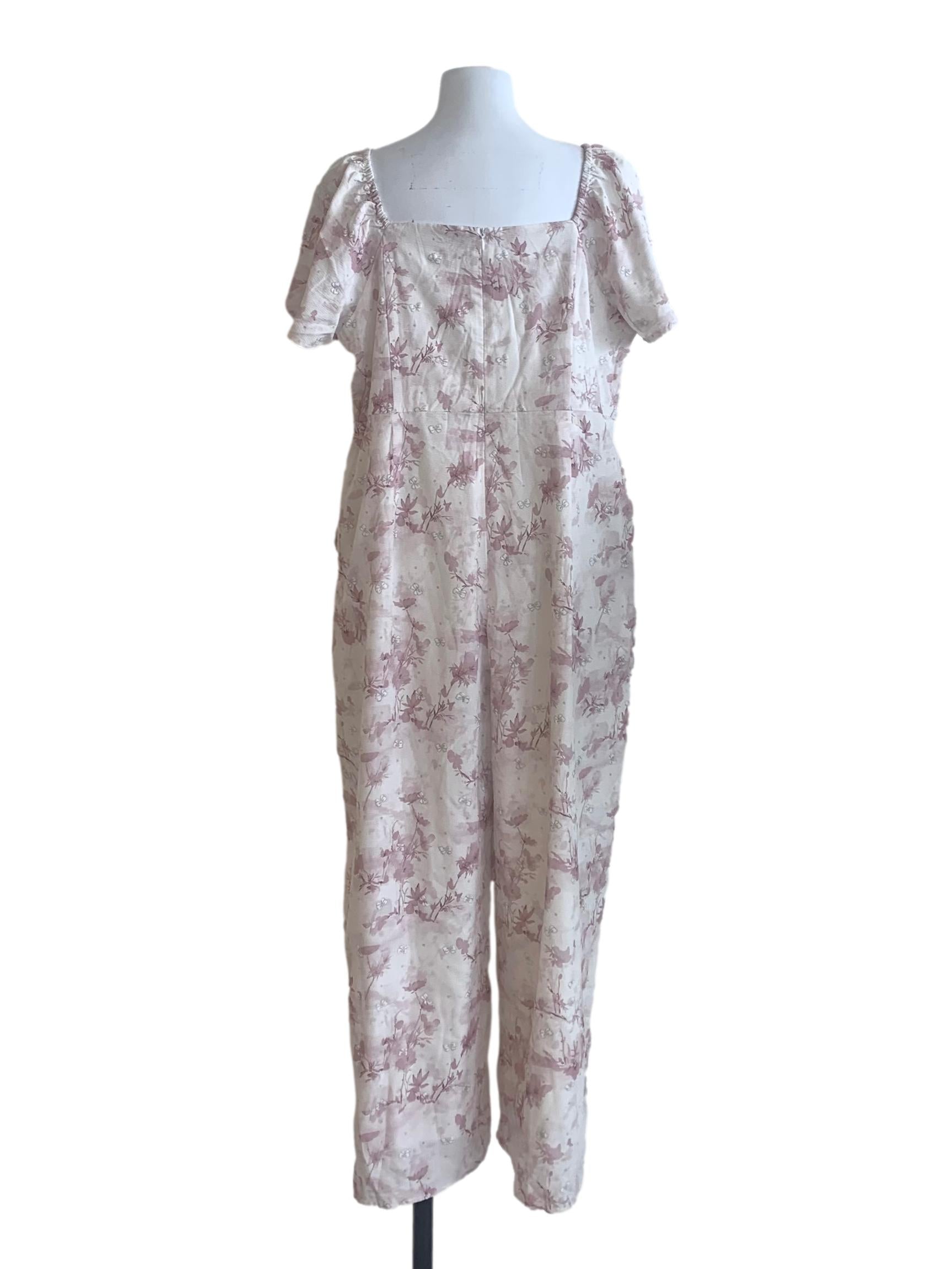 White Purple Flower Pattern Jumpsuit