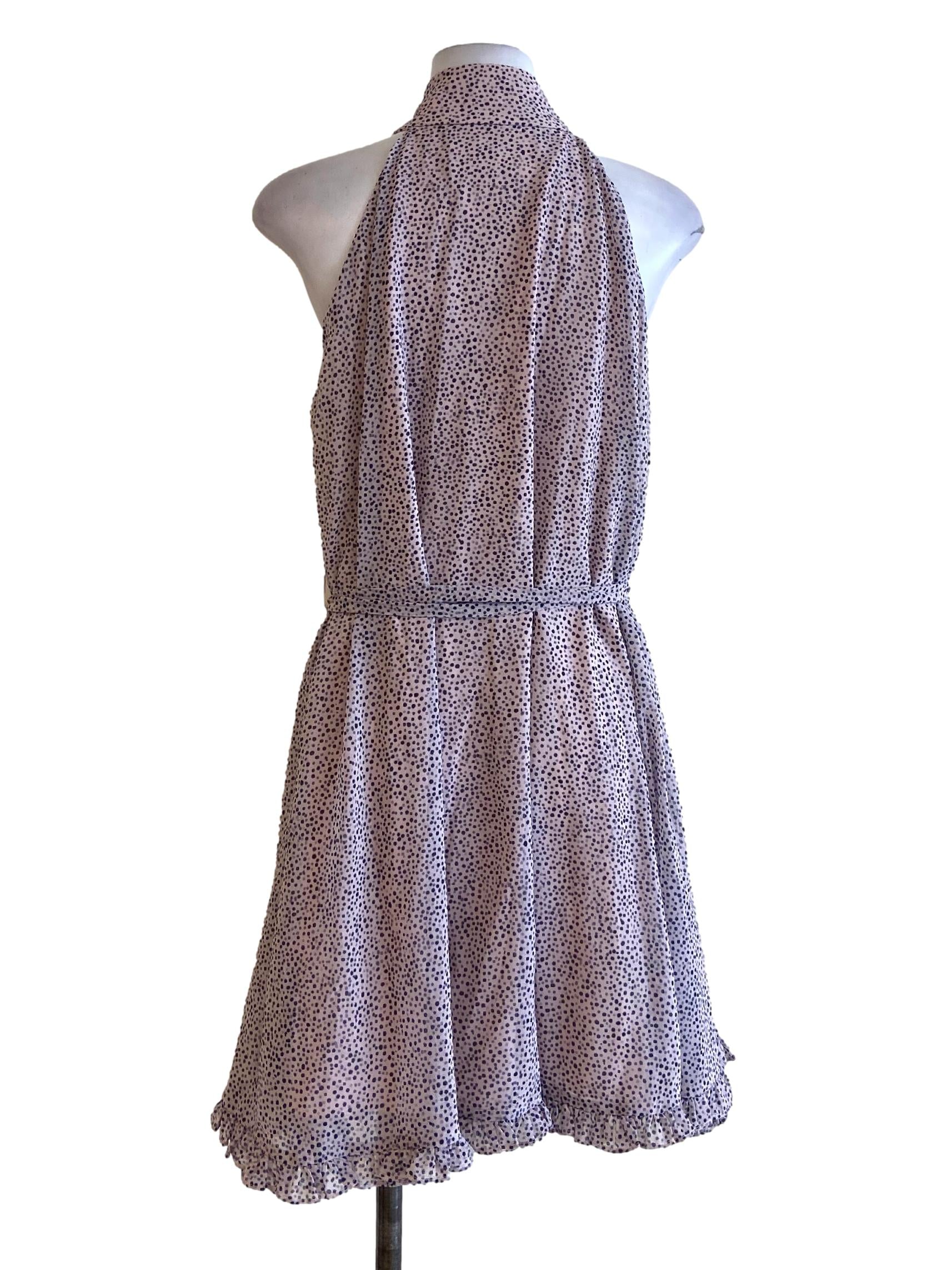 Crepe Pink & Dot Turtleneck Sleeveless Blouson Dress