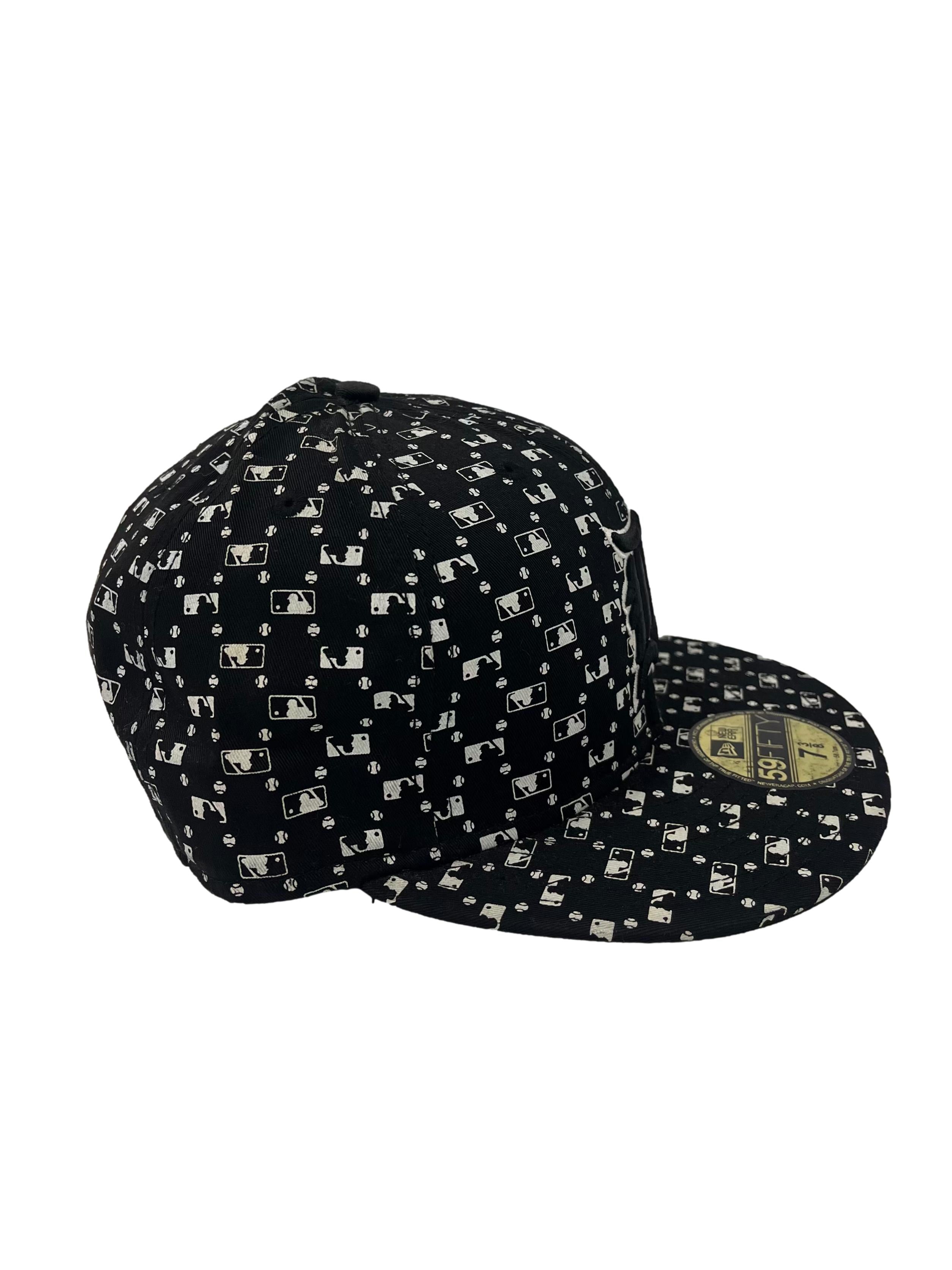 Black And White Monogram Print With Embroidery Snapback Cap