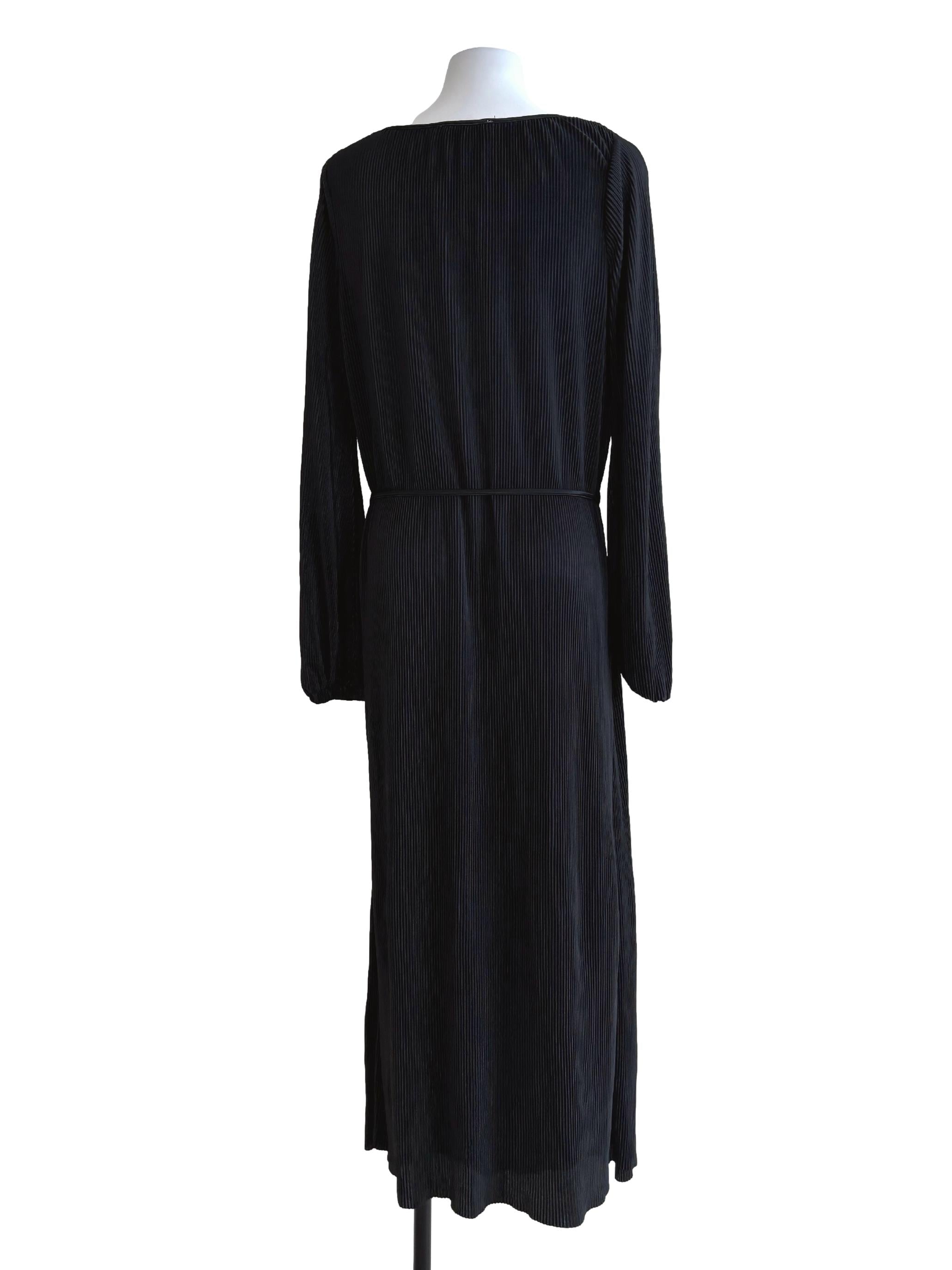 Onyx Black Long Sleeve Pleated Dress