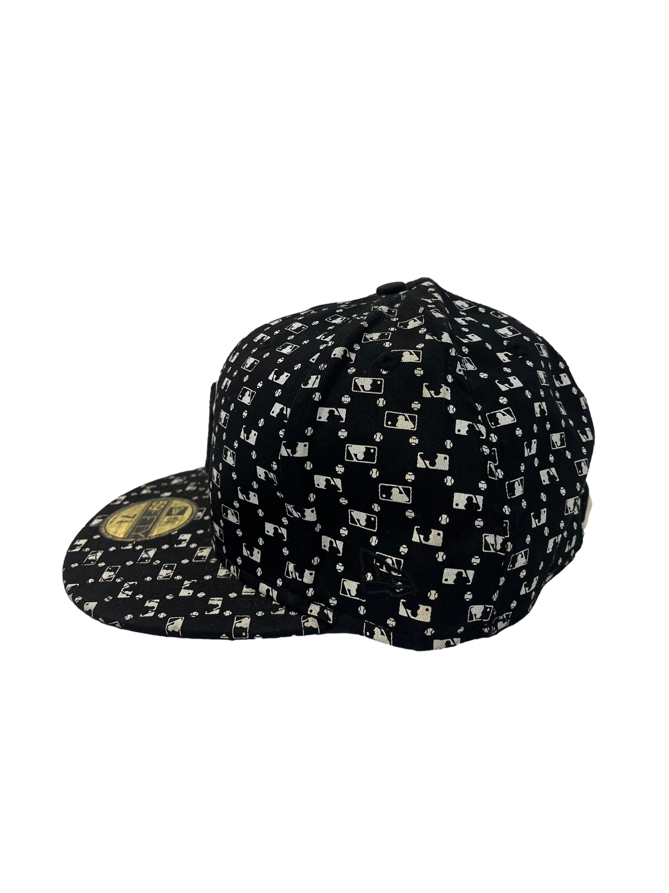 Black And White Monogram Print With Embroidery Snapback Cap