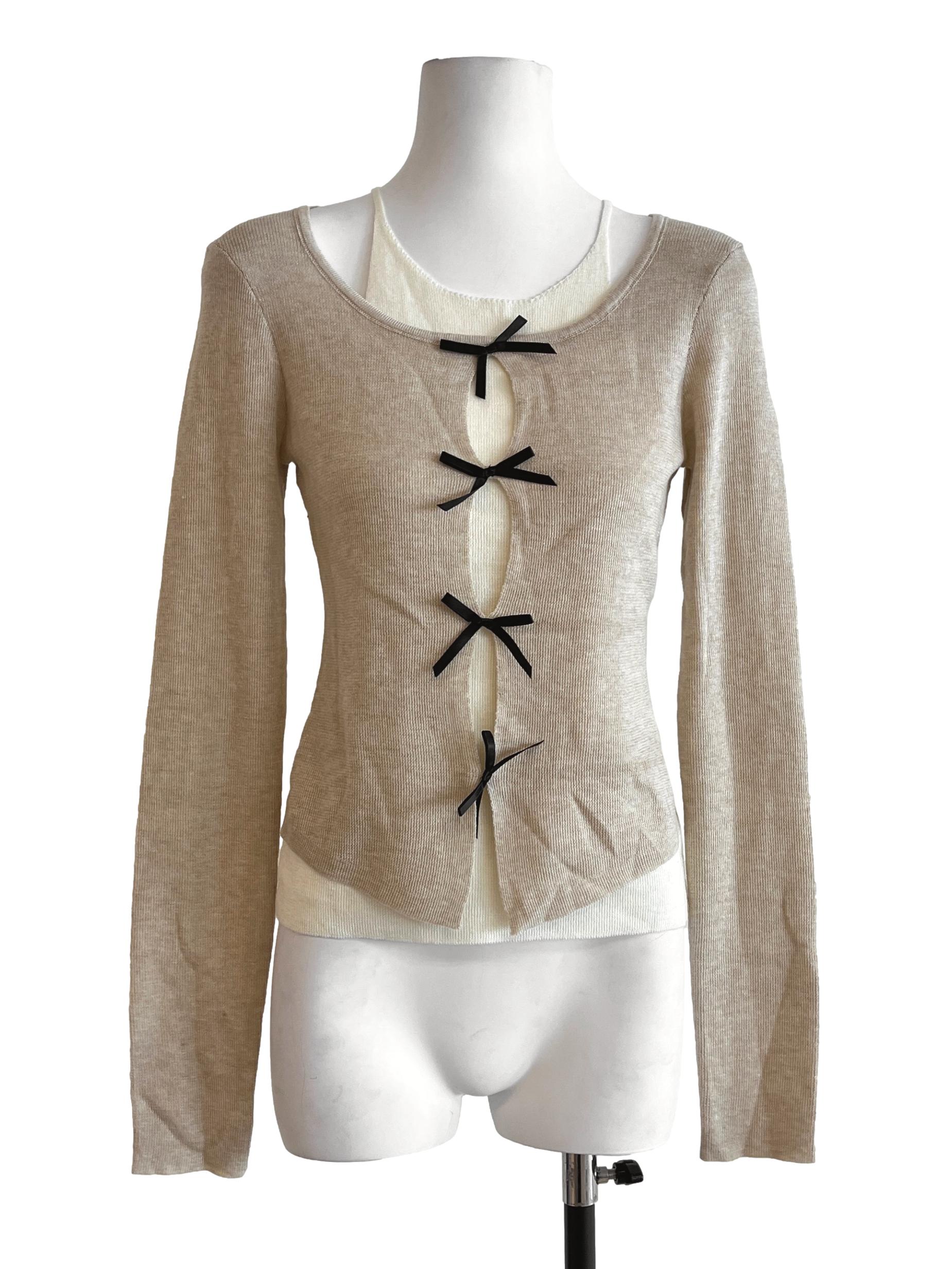 Bone White Scoop Long Sleeve Top