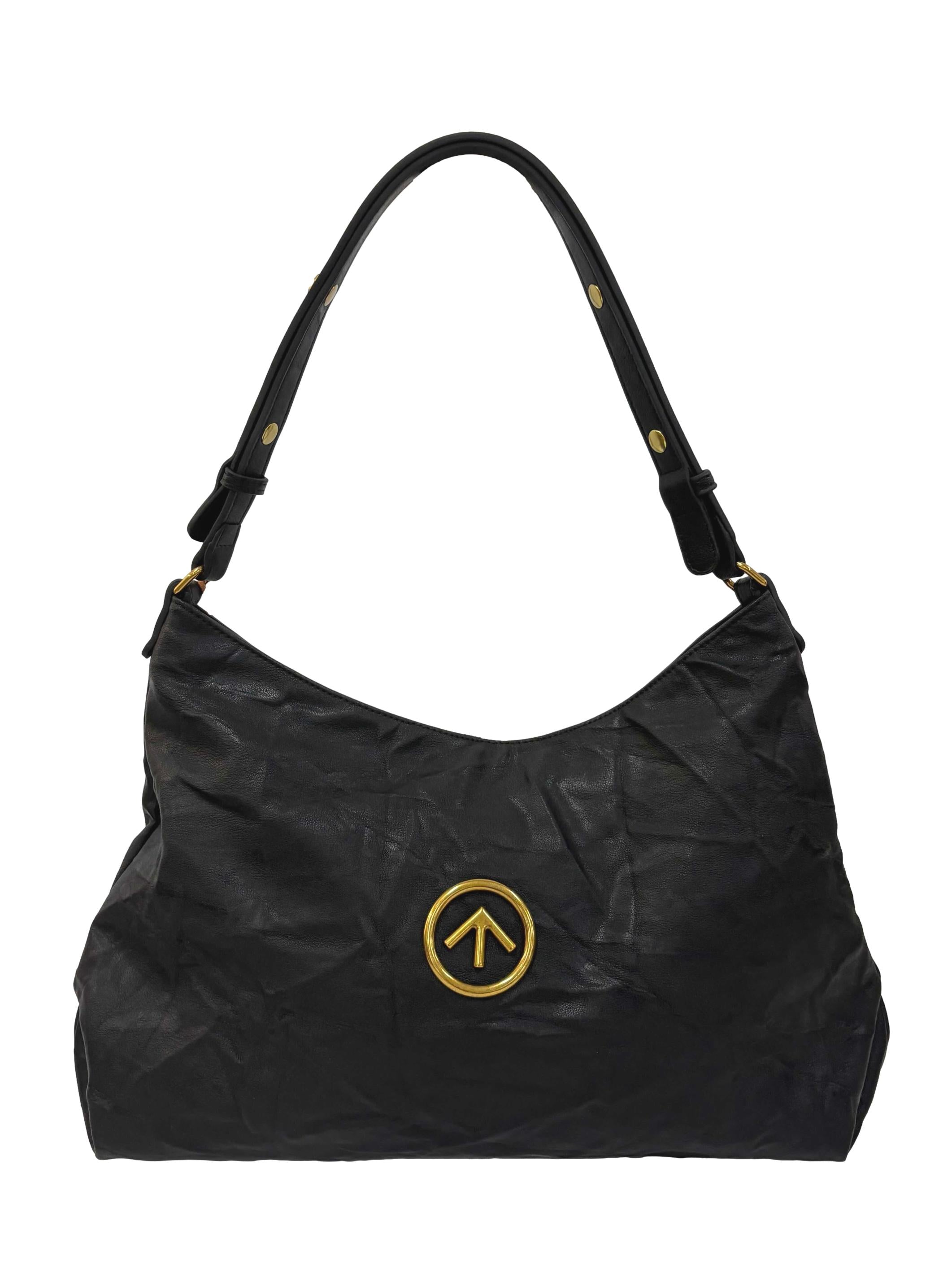 Black Crinkled Leather Tote Bag