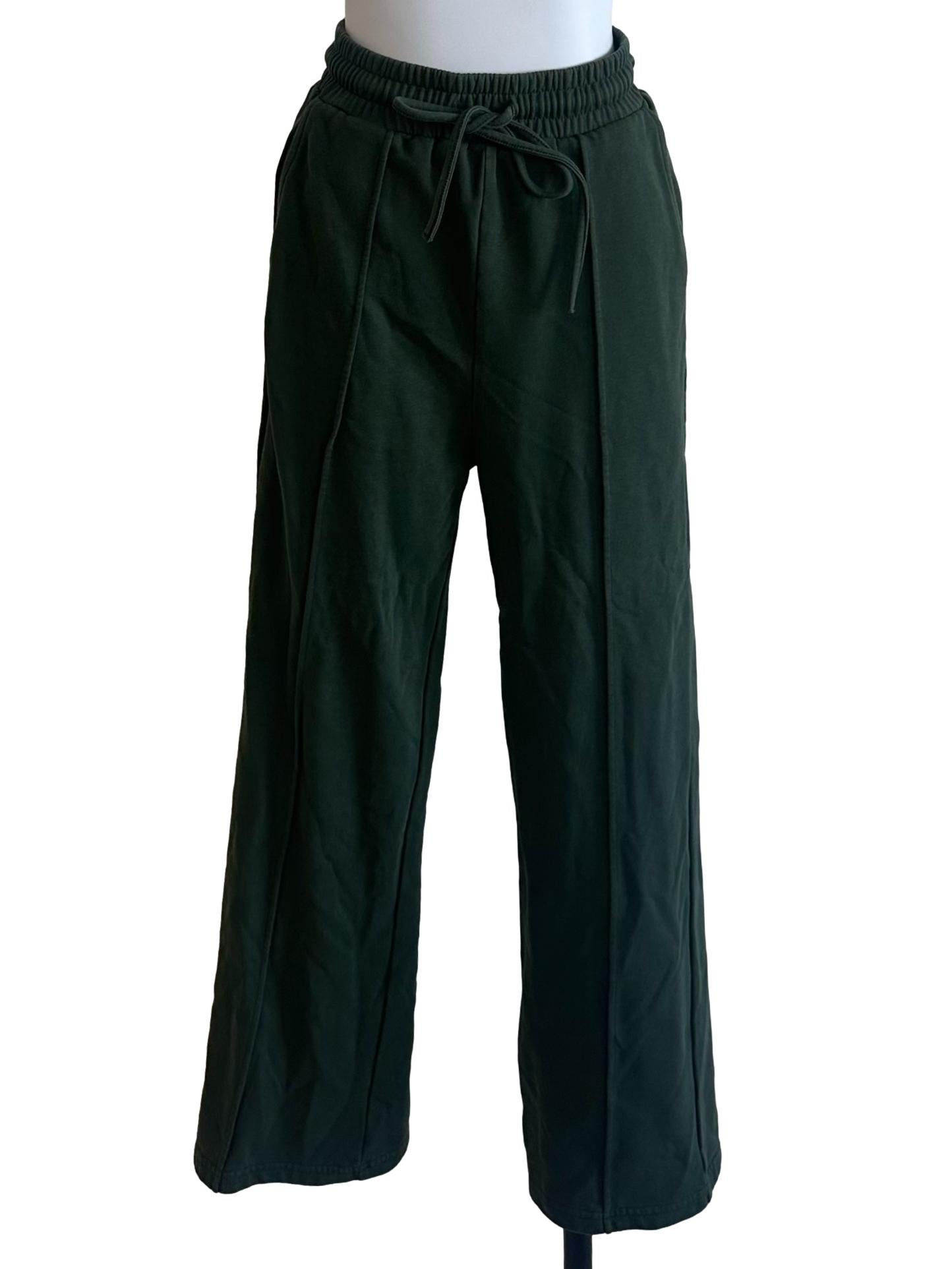 Dark Green Elastic Waist Pants