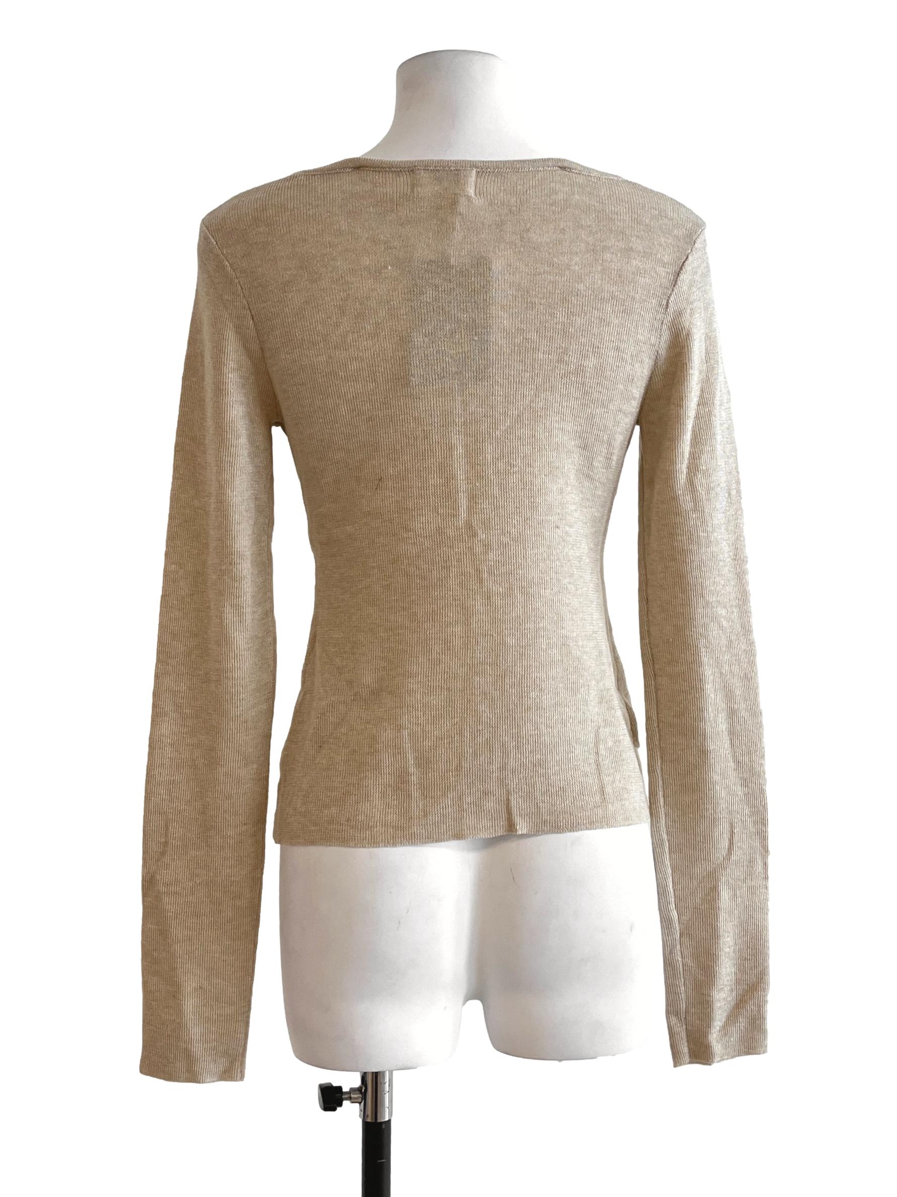 Bone White Scoop Long Sleeve Top