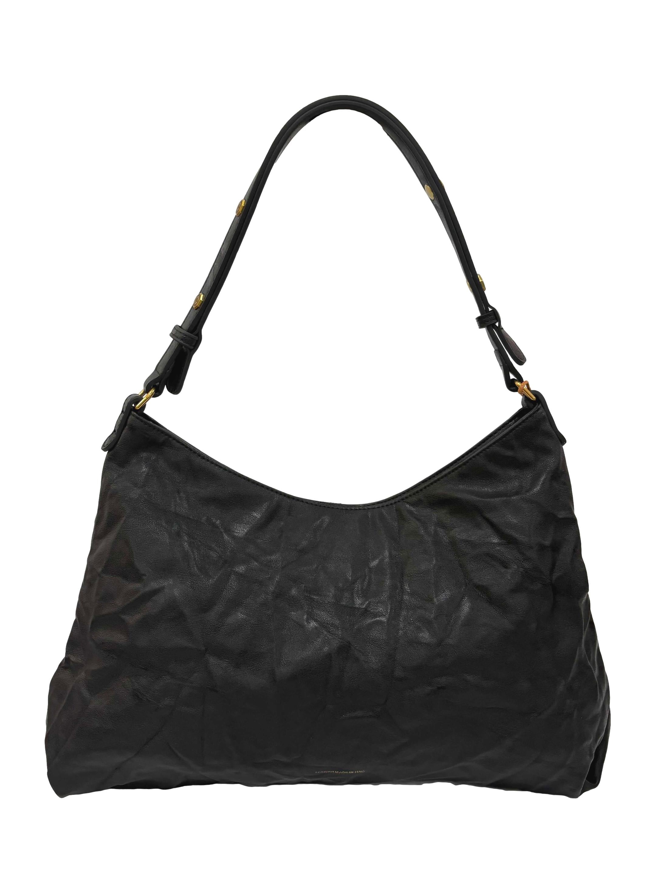 Black Crinkled Leather Tote Bag