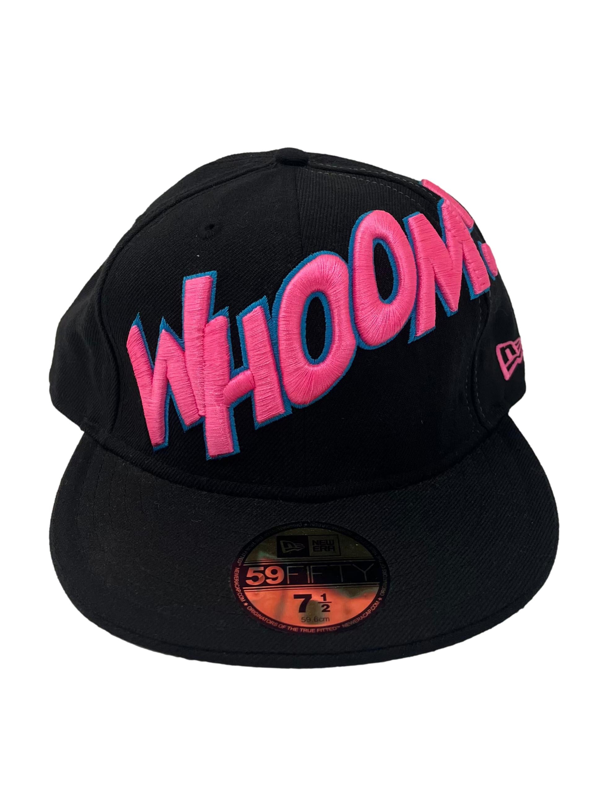 Black With Pink Embroidery Snapback Cap