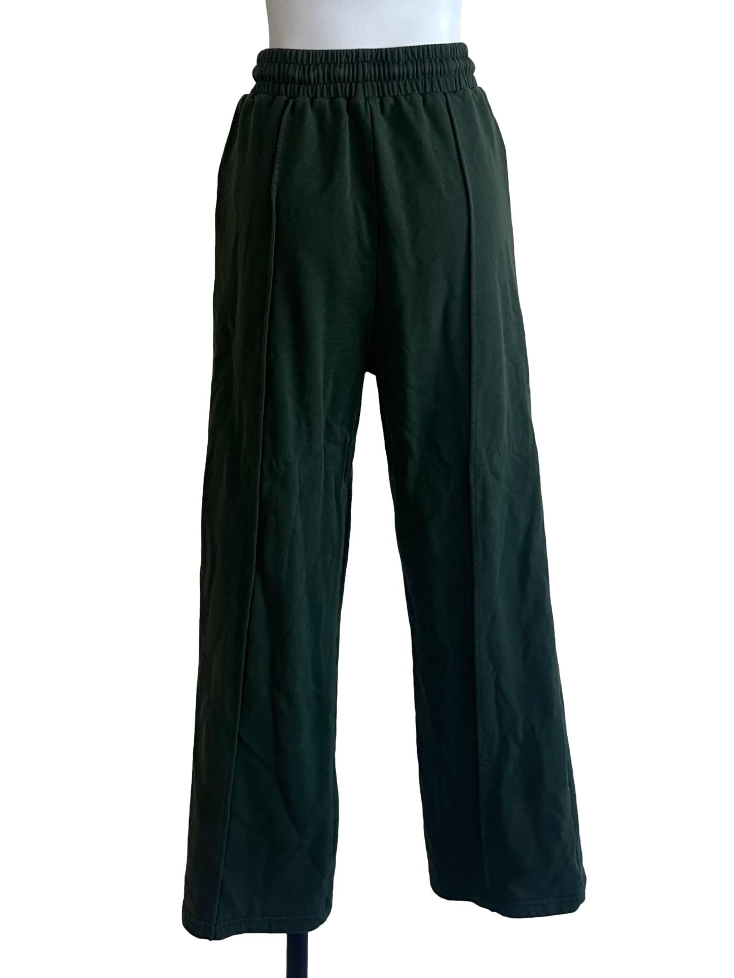 Dark Green Elastic Waist Pants
