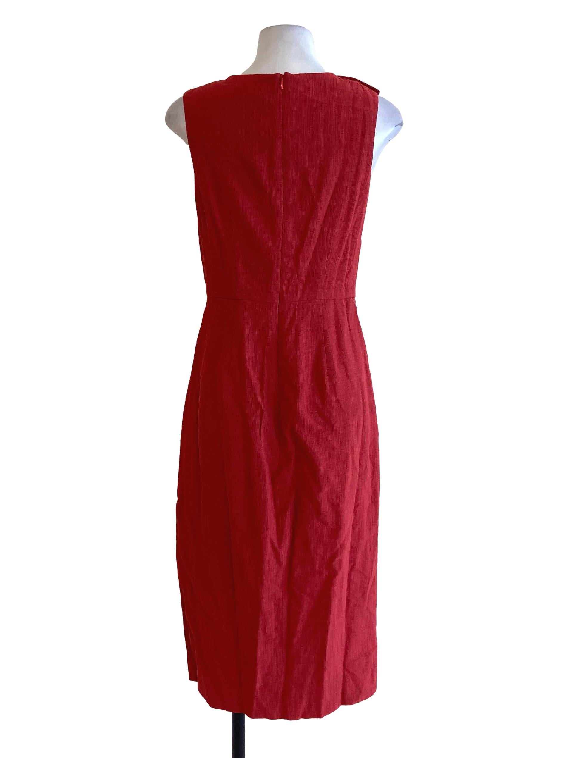 Rose Red Sleeveless Ruffle Slit Apron Dress