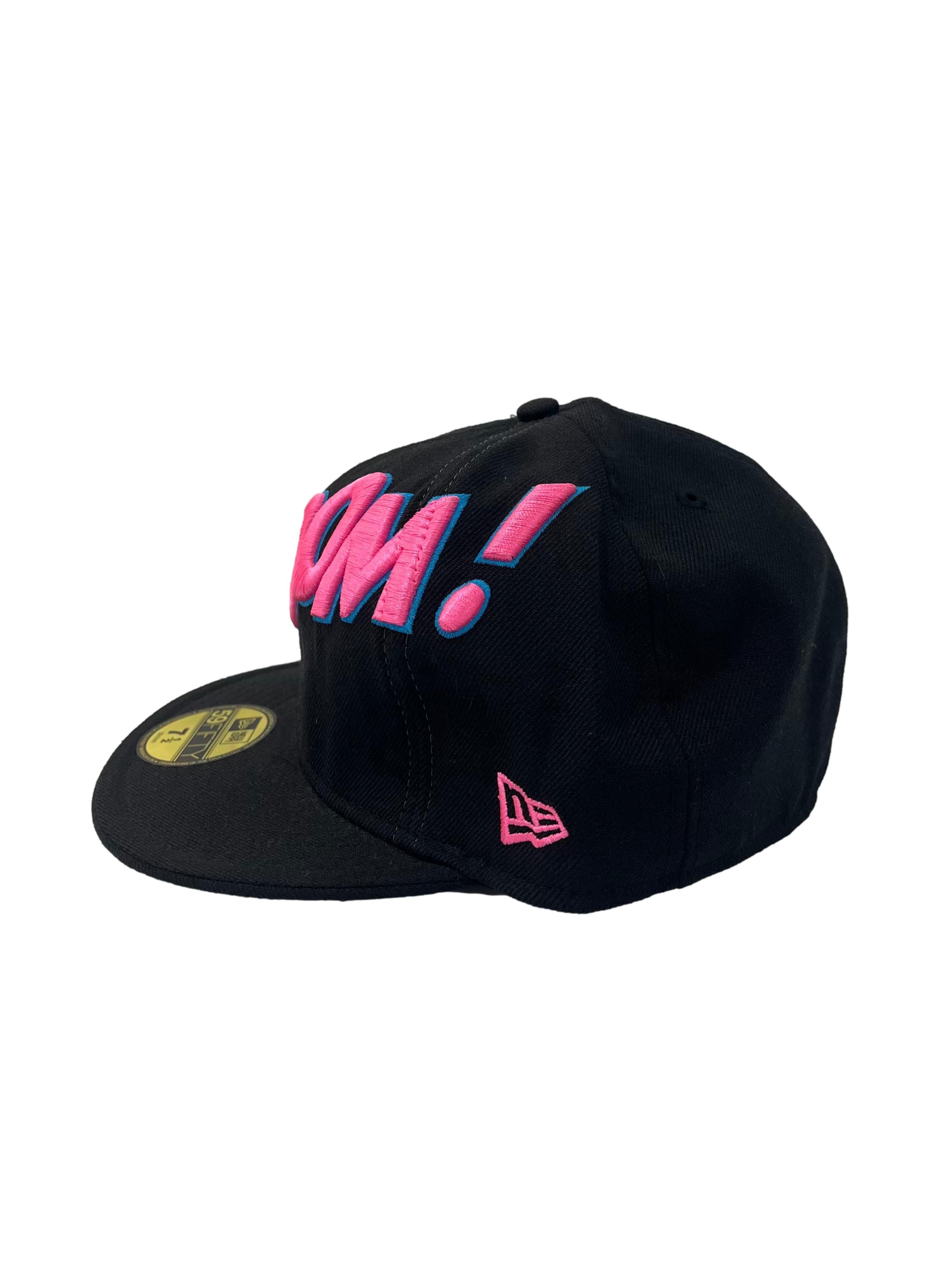 Black With Pink Embroidery Snapback Cap