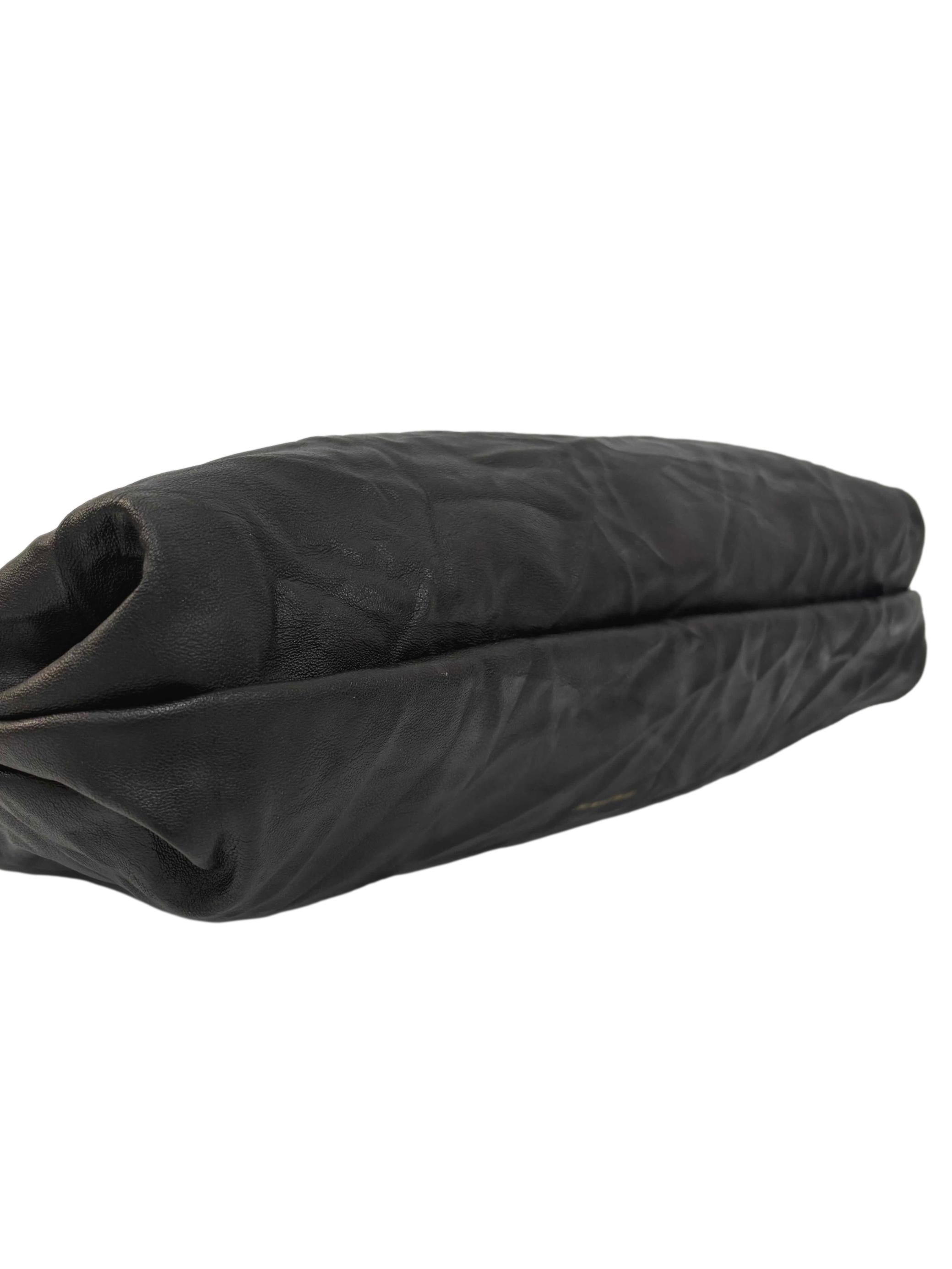 Black Crinkled Leather Tote Bag