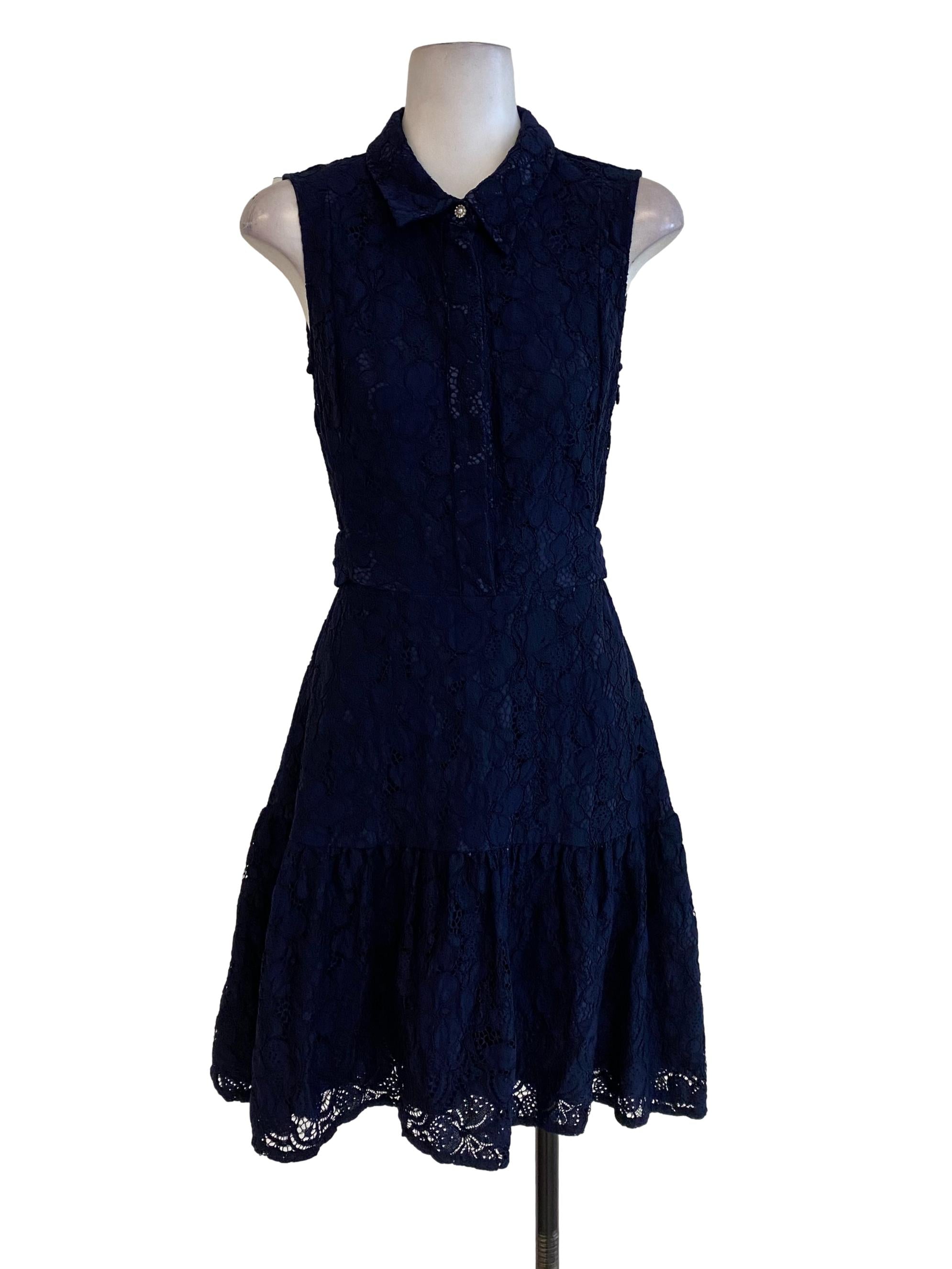 Navy Blue Floral Laced Dress