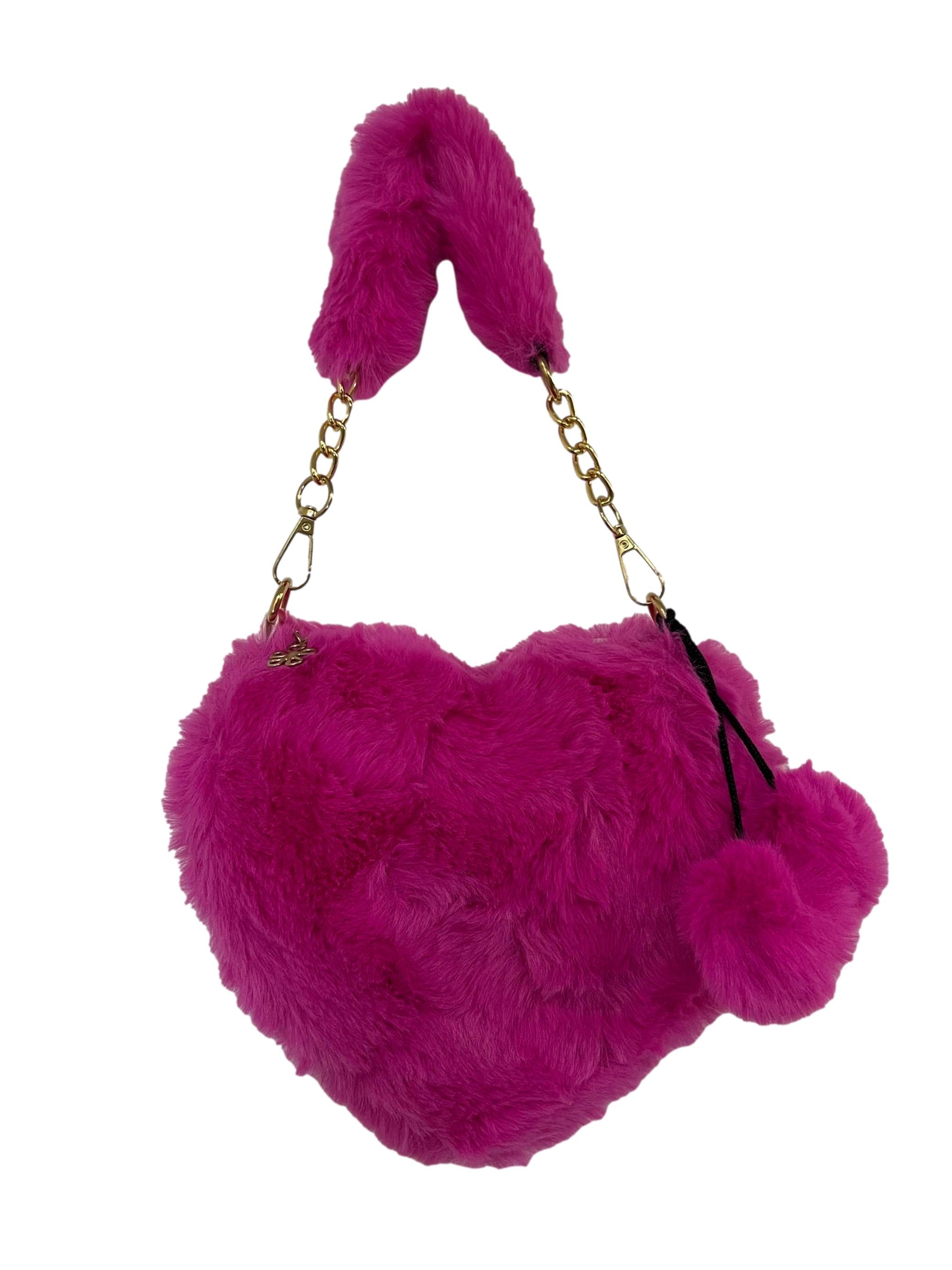 Pink Furry Heart Bag