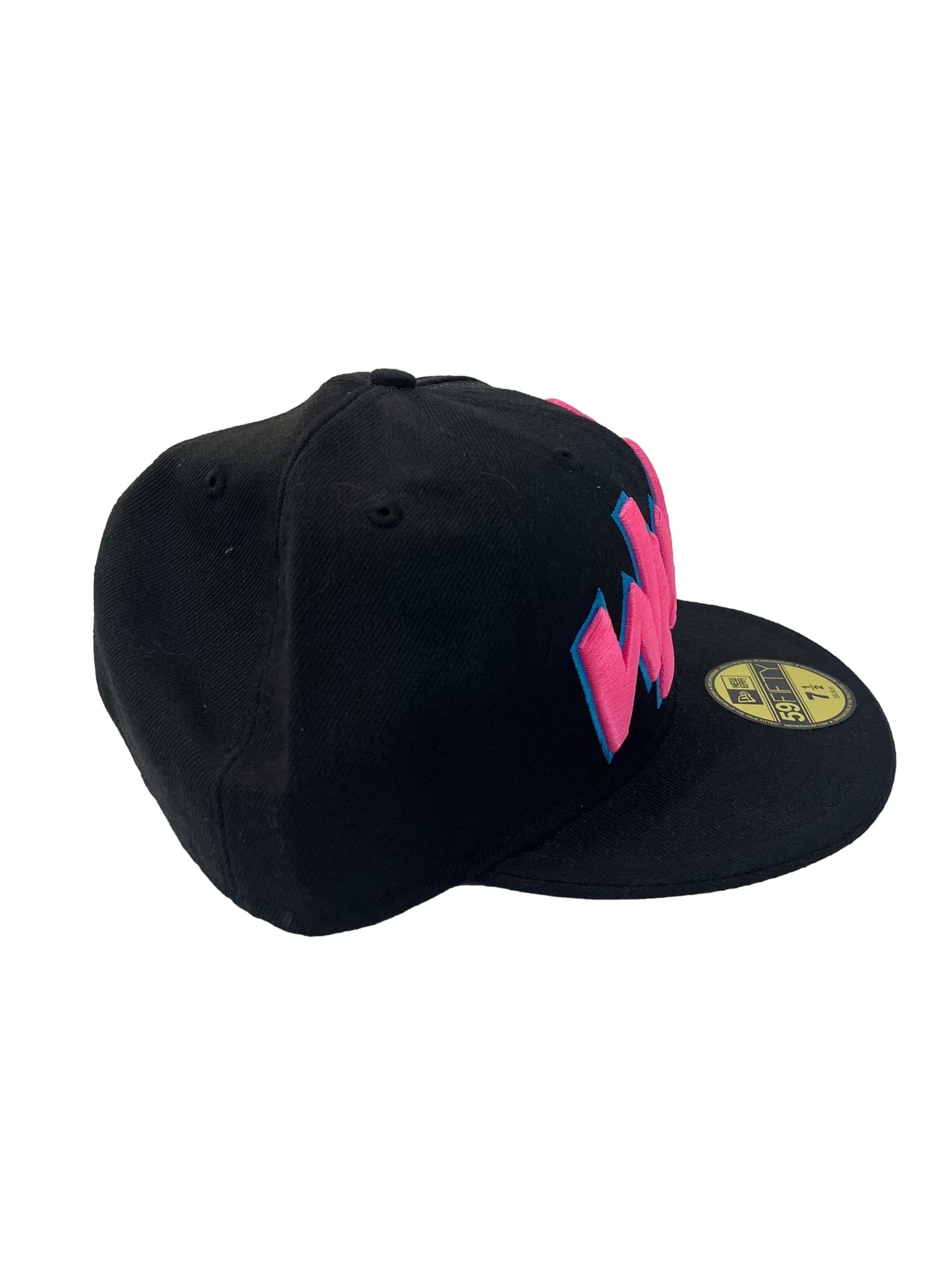 Black With Pink Embroidery Snapback Cap