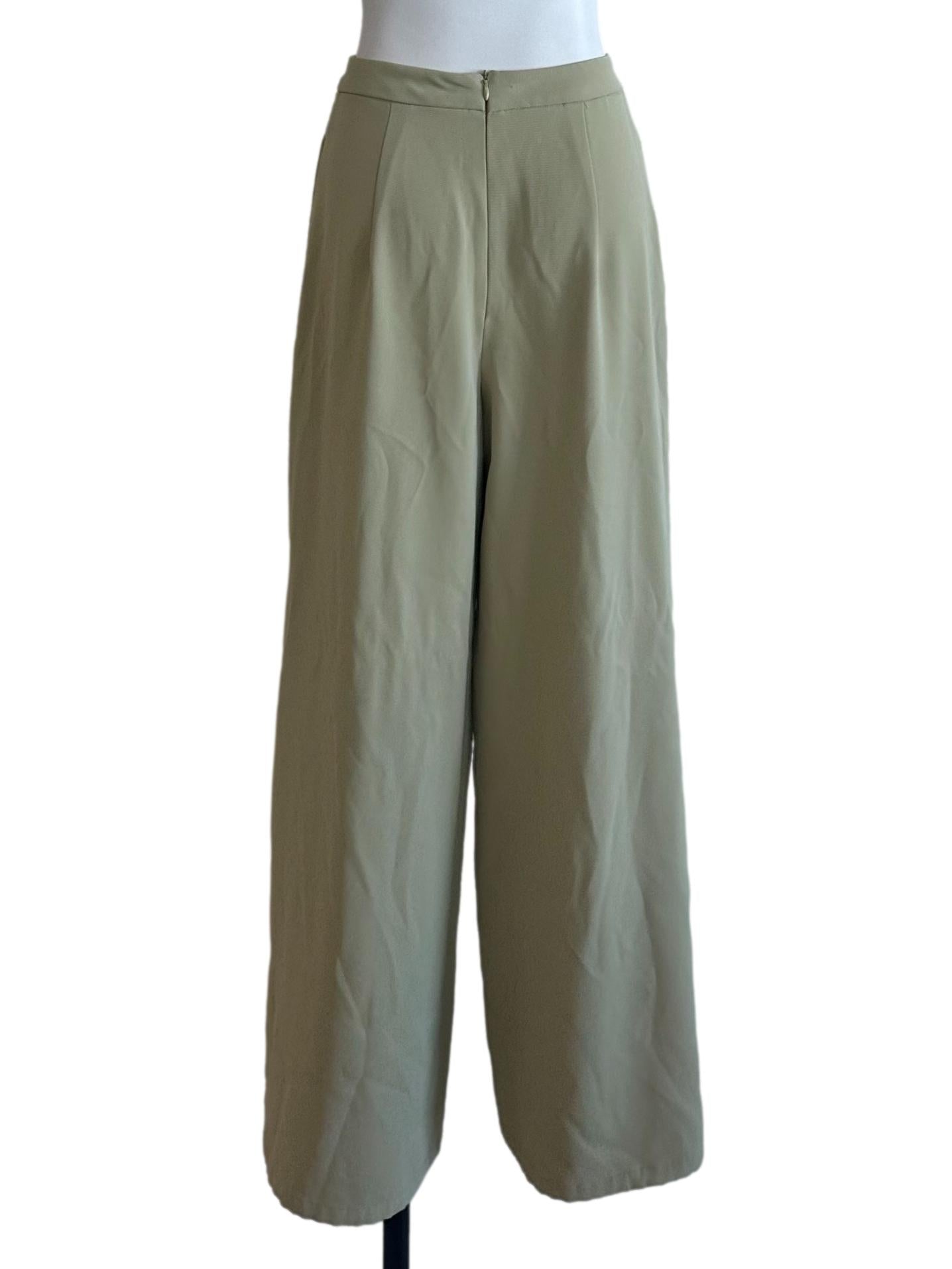 Matcha Green Wide Leg Slit Pants