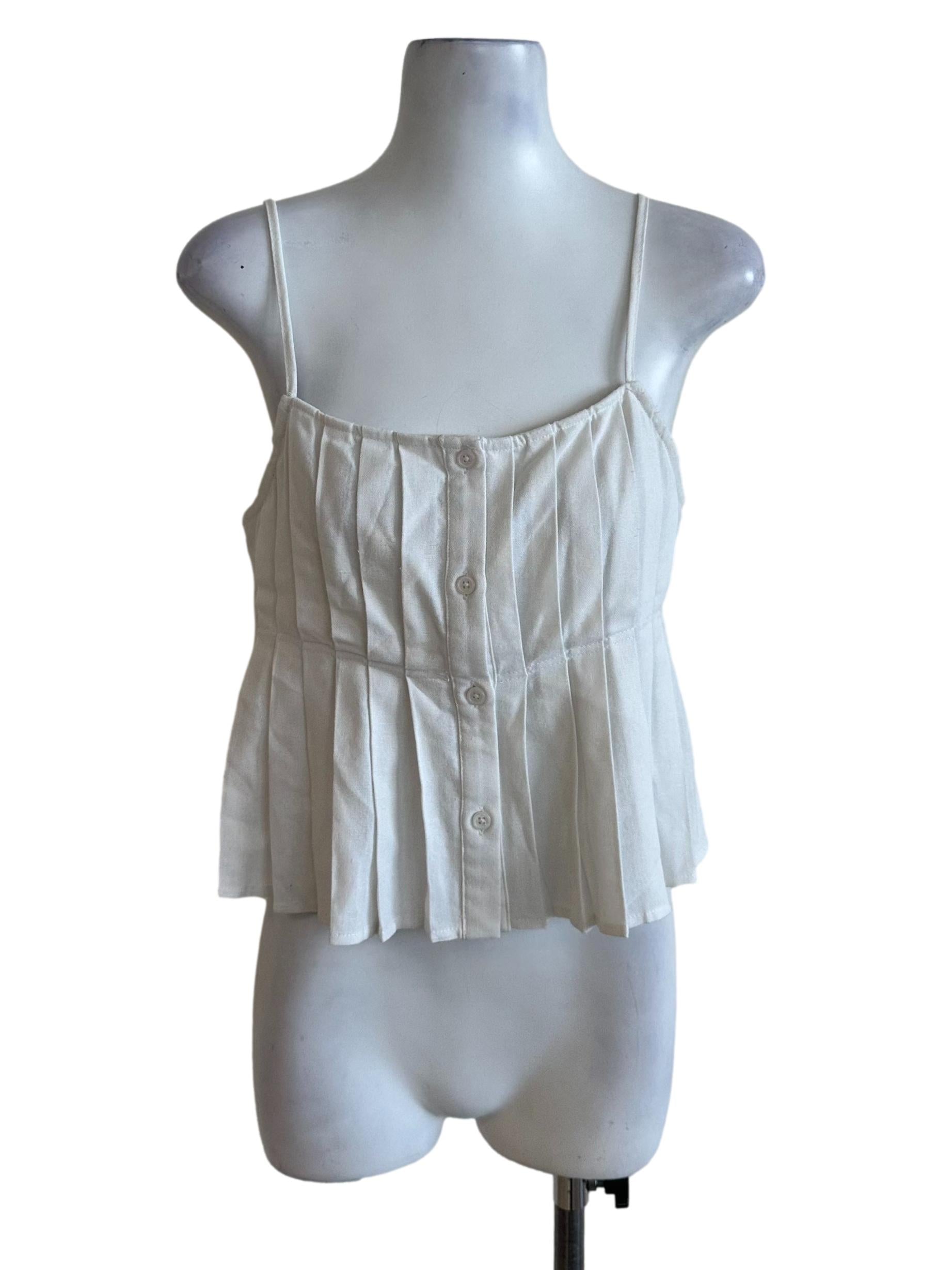 Pearl White Pleated Button Top