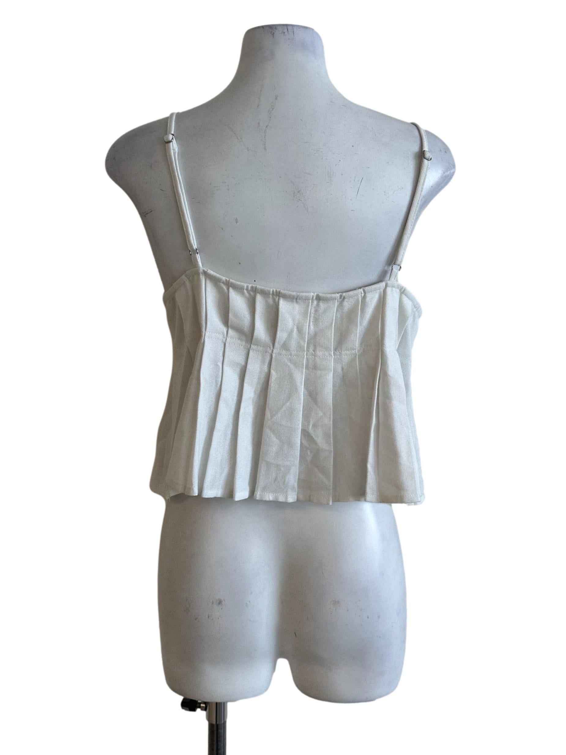 Pearl White Pleated Button Top