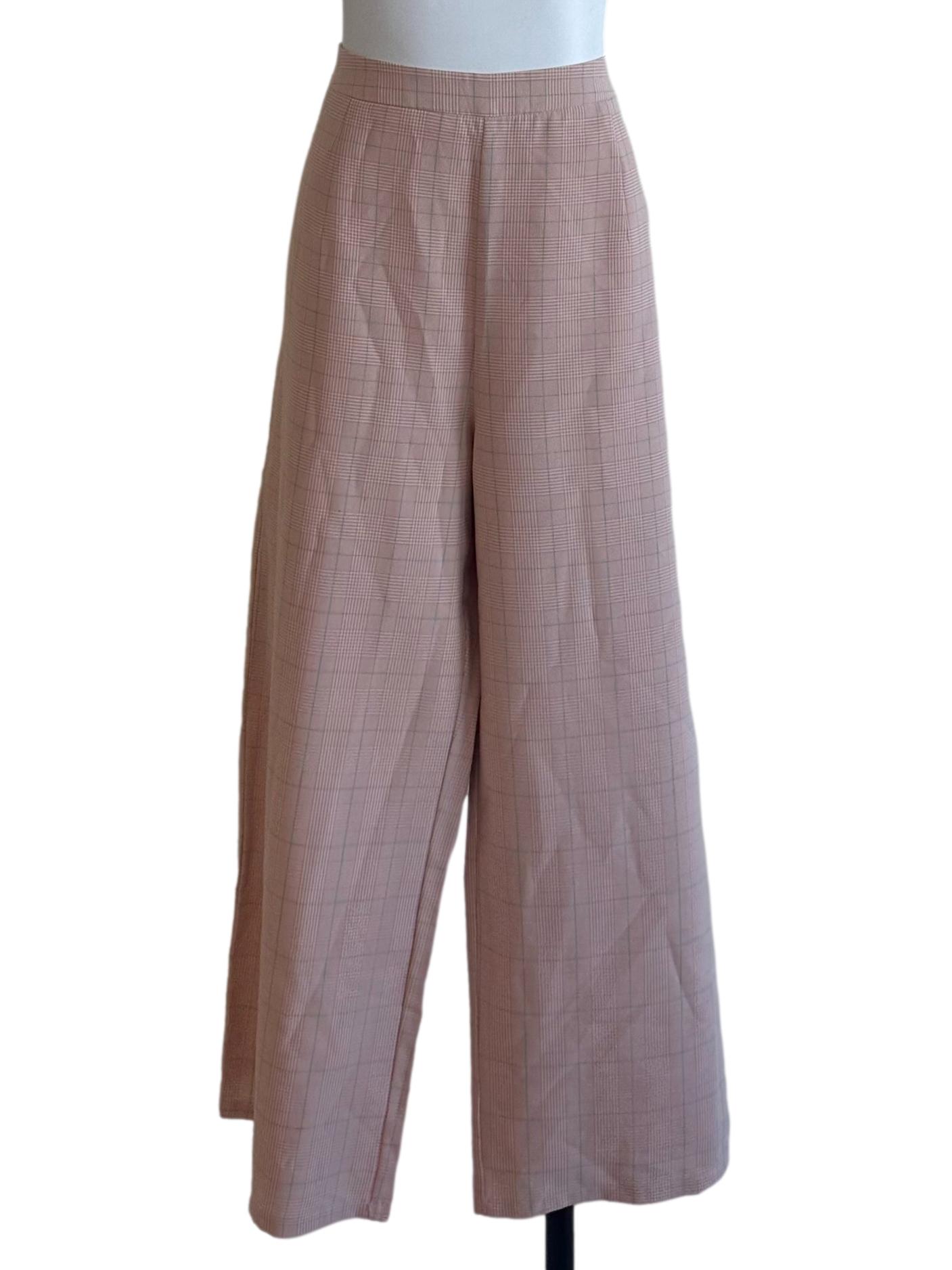 Light Pink Plaid White Leg Pants