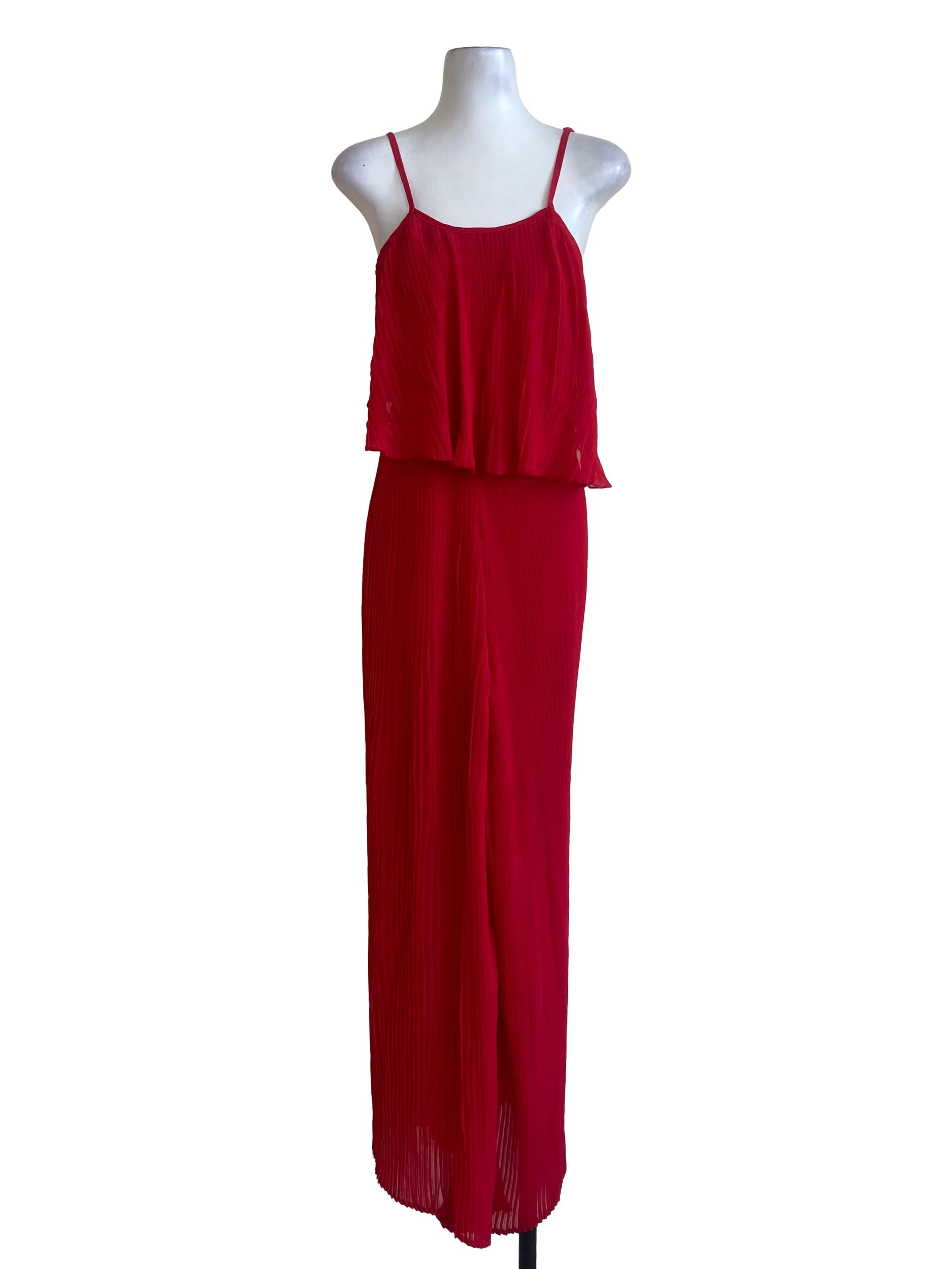 Rose Red Pleated Sleeveless Jumpsuit