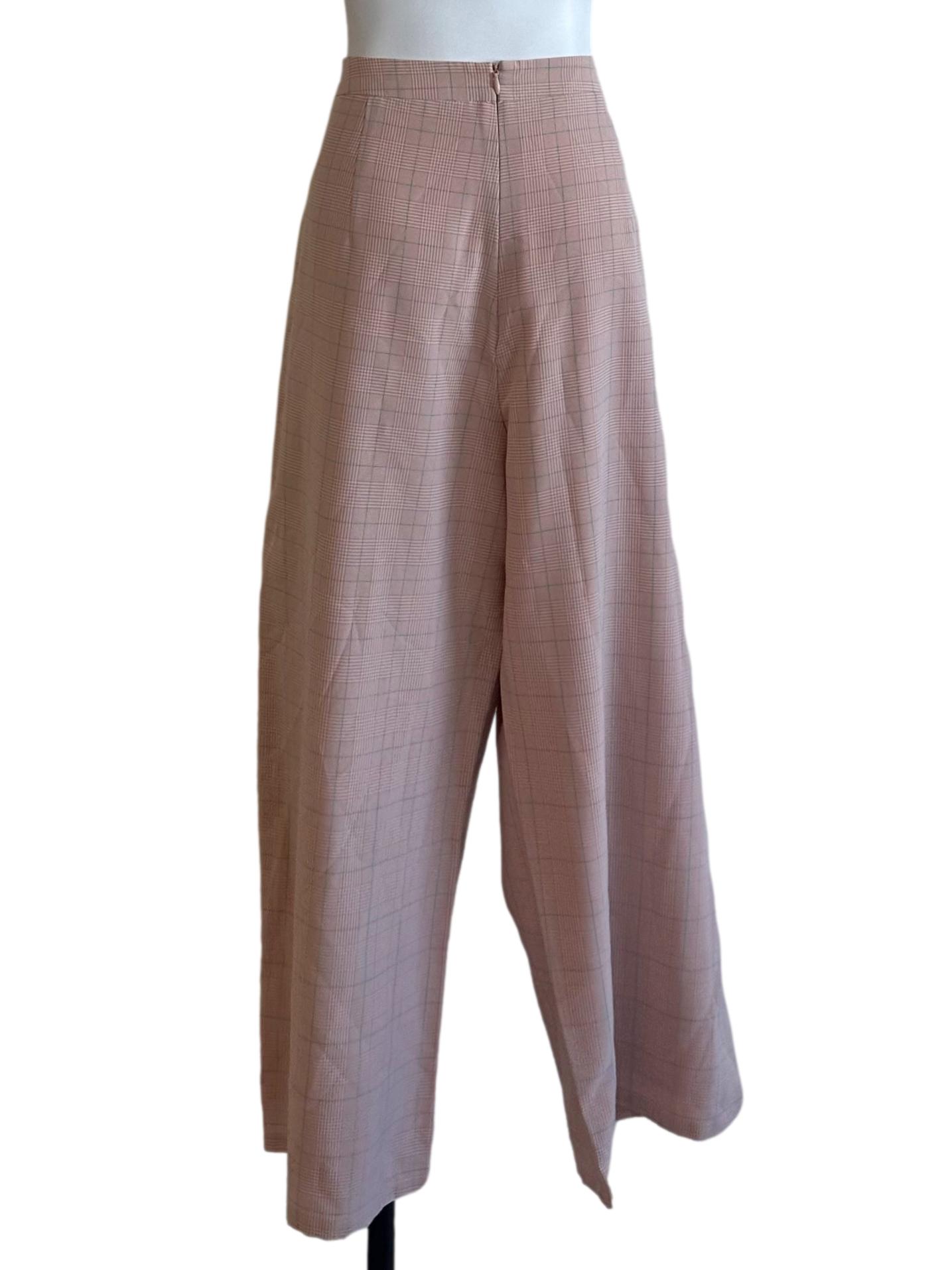 Light Pink Plaid White Leg Pants