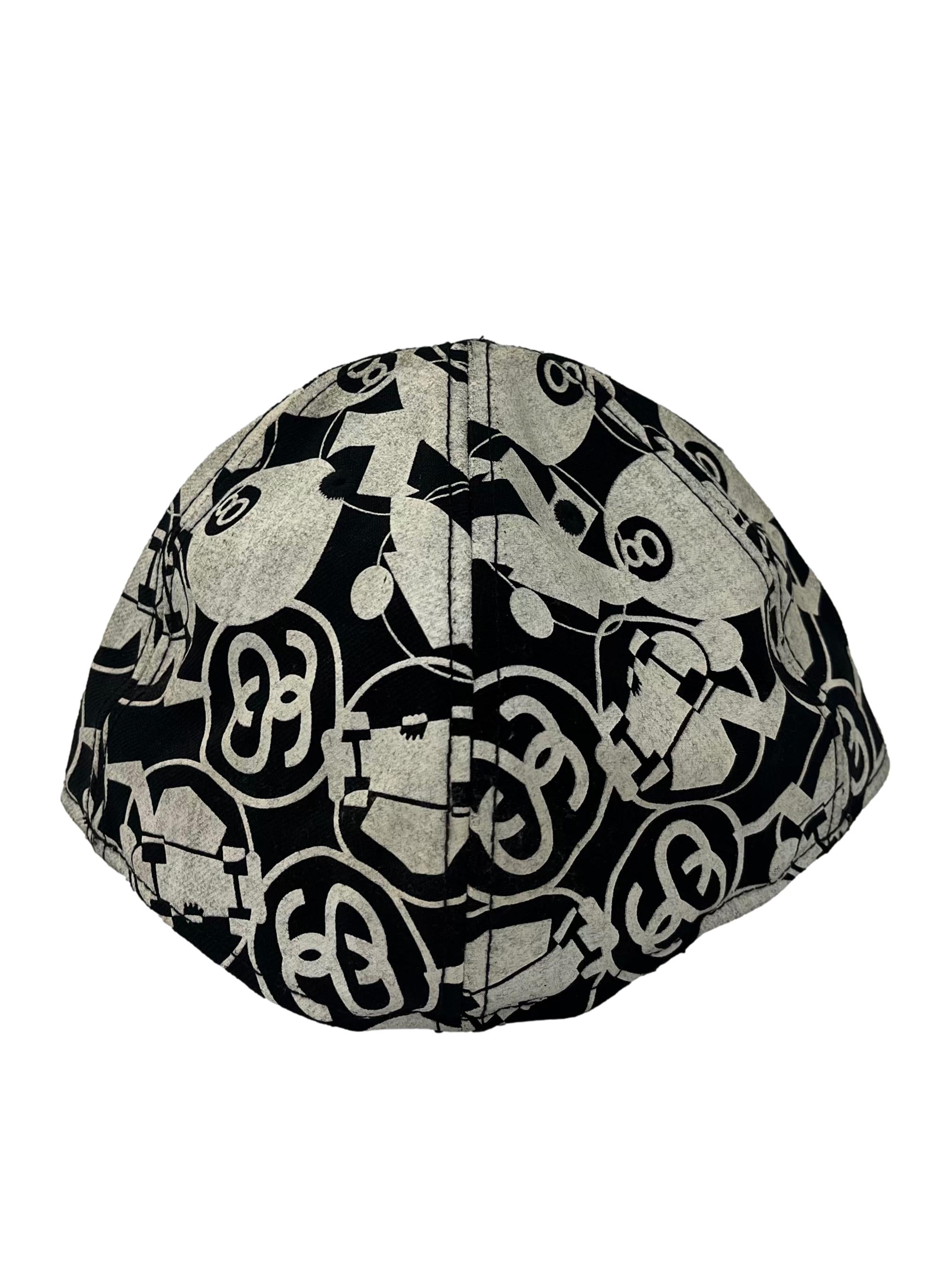 Black With White Print Snapback Cap