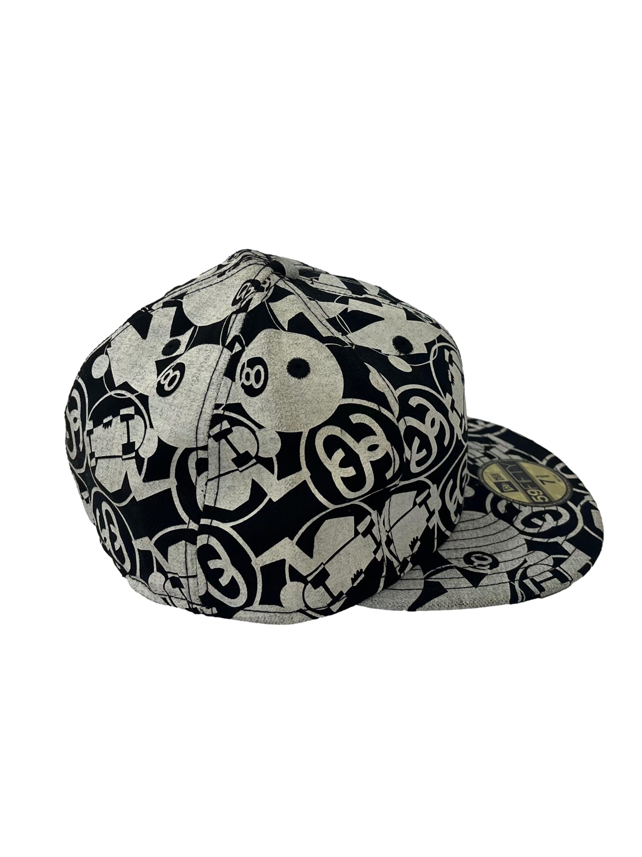 Black With White Print Snapback Cap