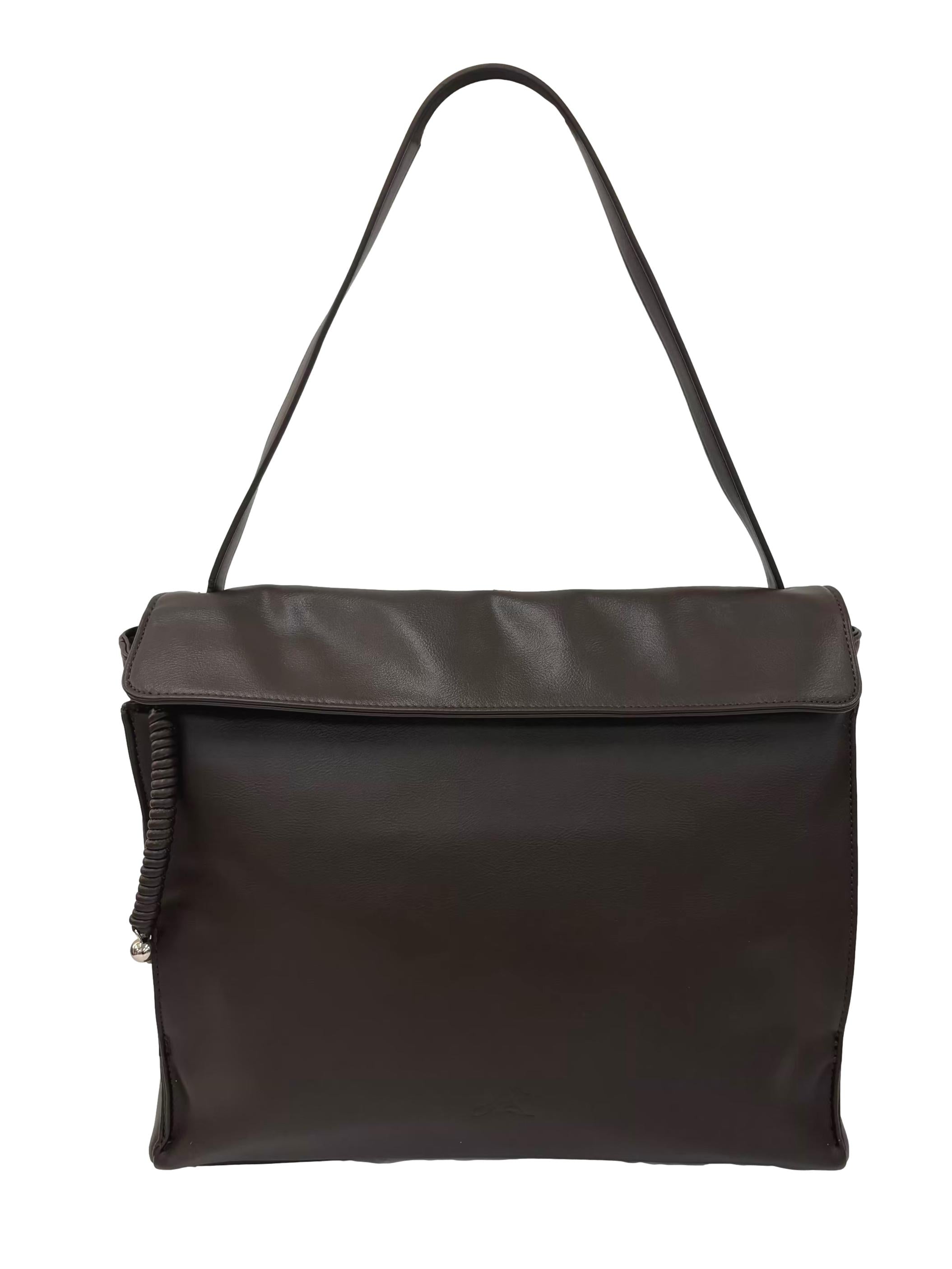 Brown Minimalist Leather Fold-Over Shoulder Bag