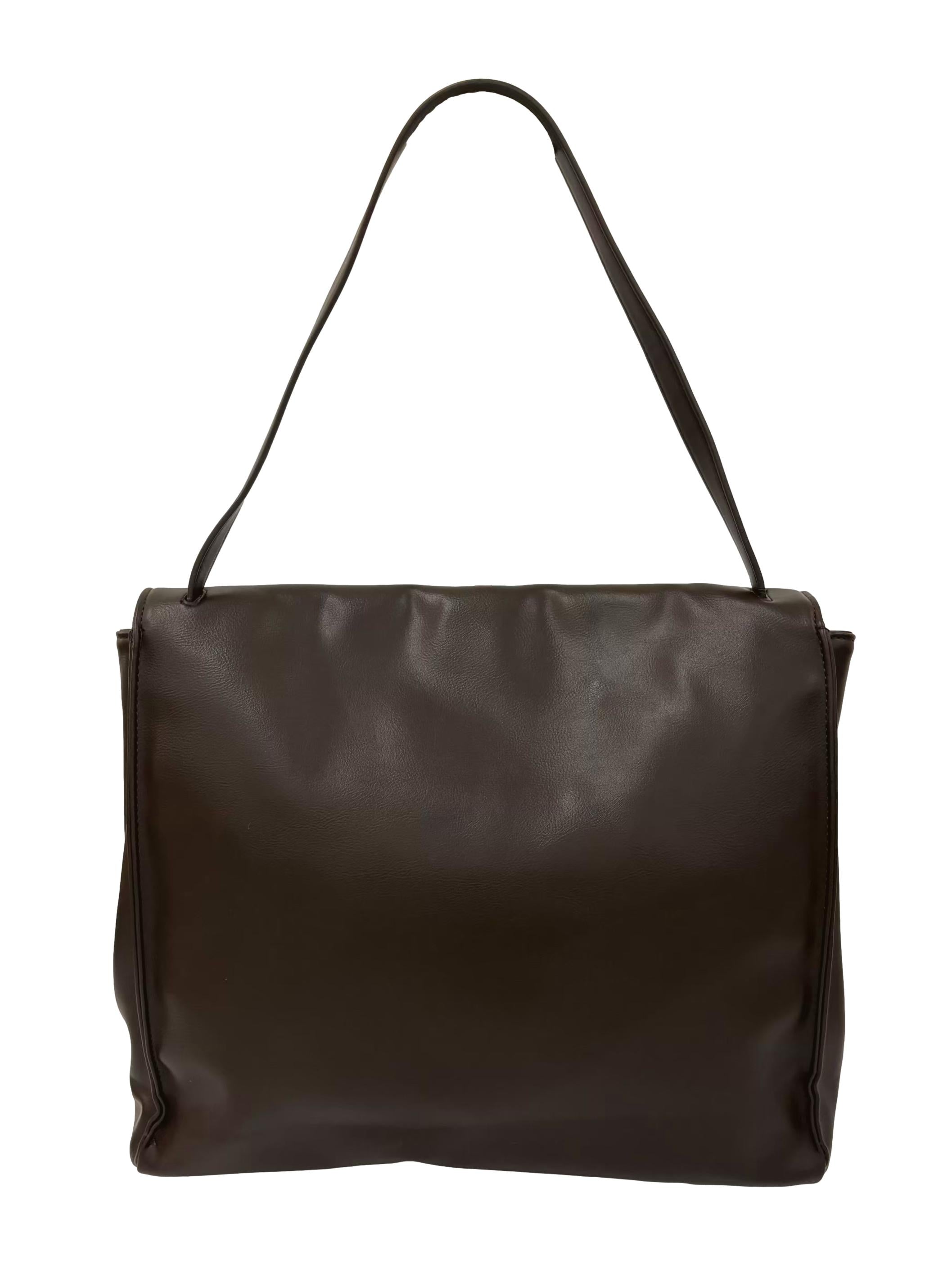 Brown Minimalist Leather Fold-Over Shoulder Bag