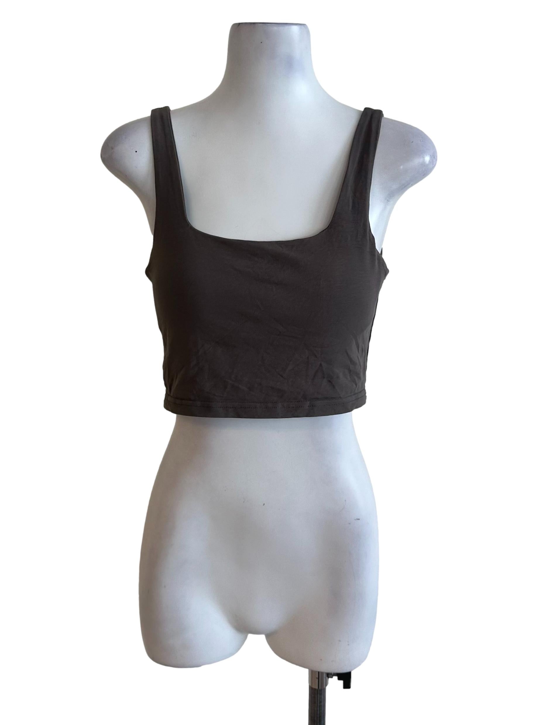 Wood Brown Square Neck Crop Top