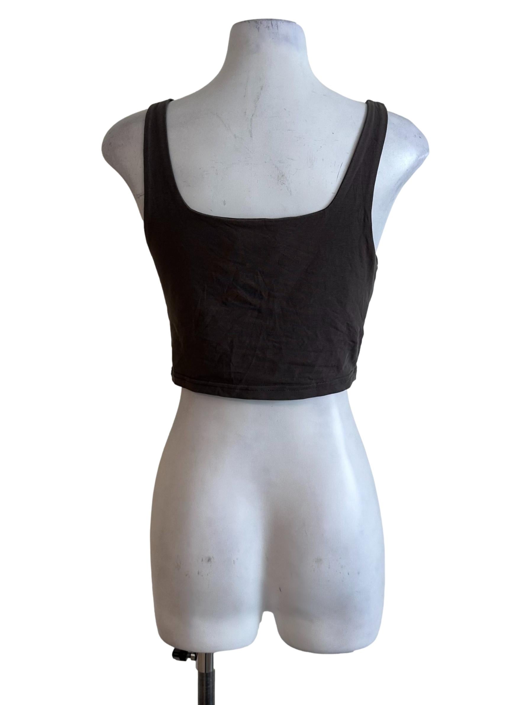 Wood Brown Square Neck Crop Top