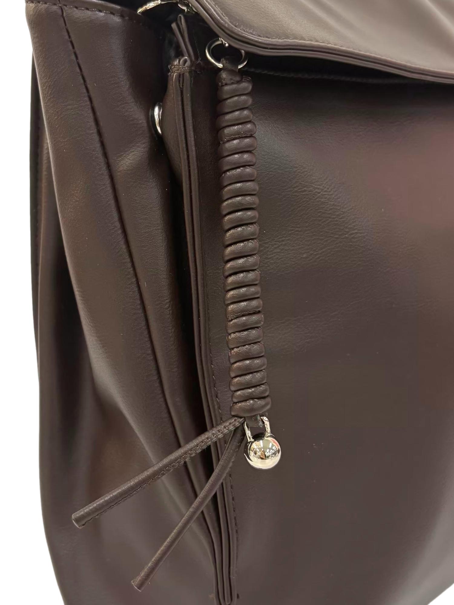 Brown Minimalist Leather Fold-Over Shoulder Bag