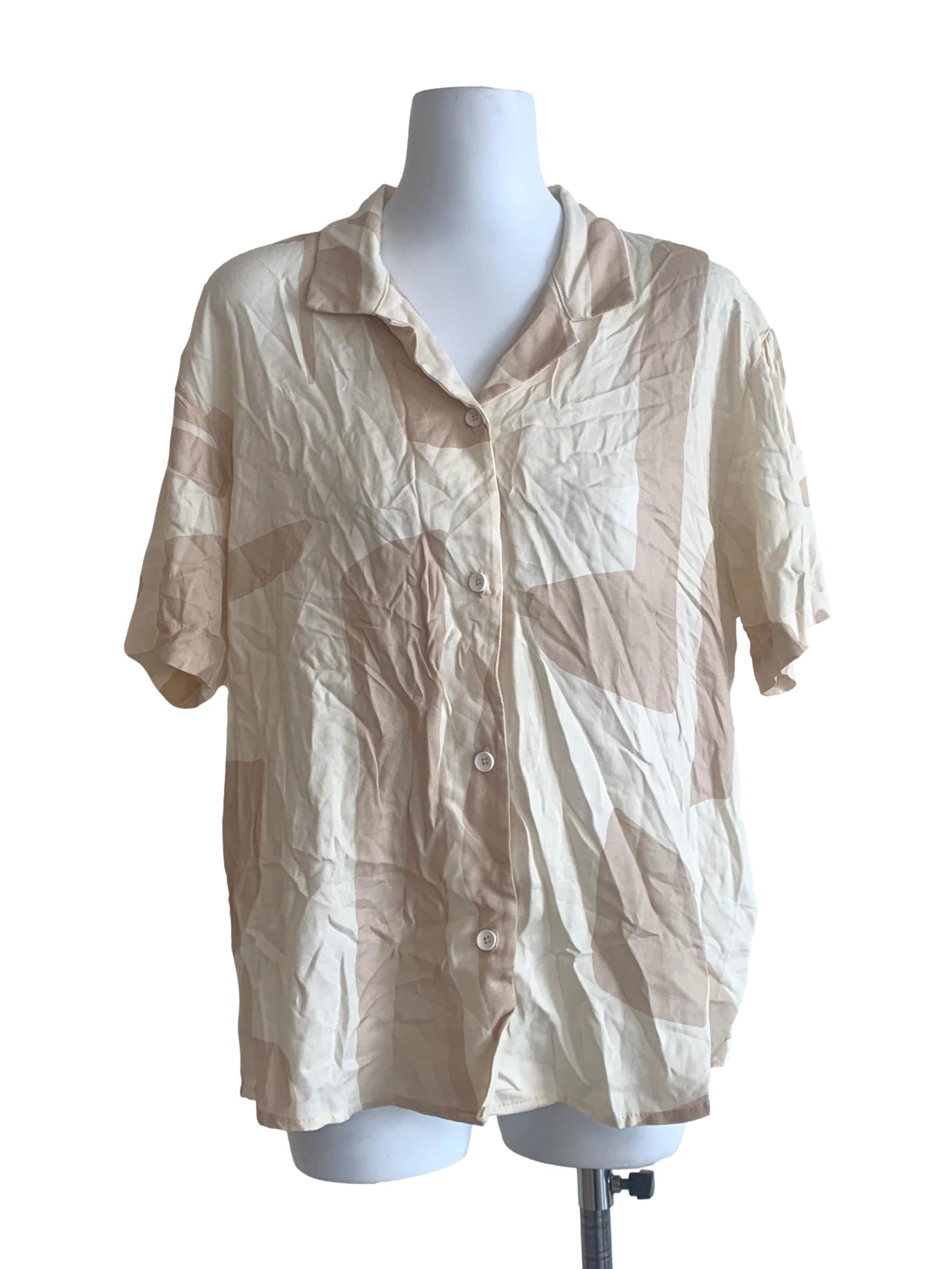 Latte Beige Pattern Collared Top