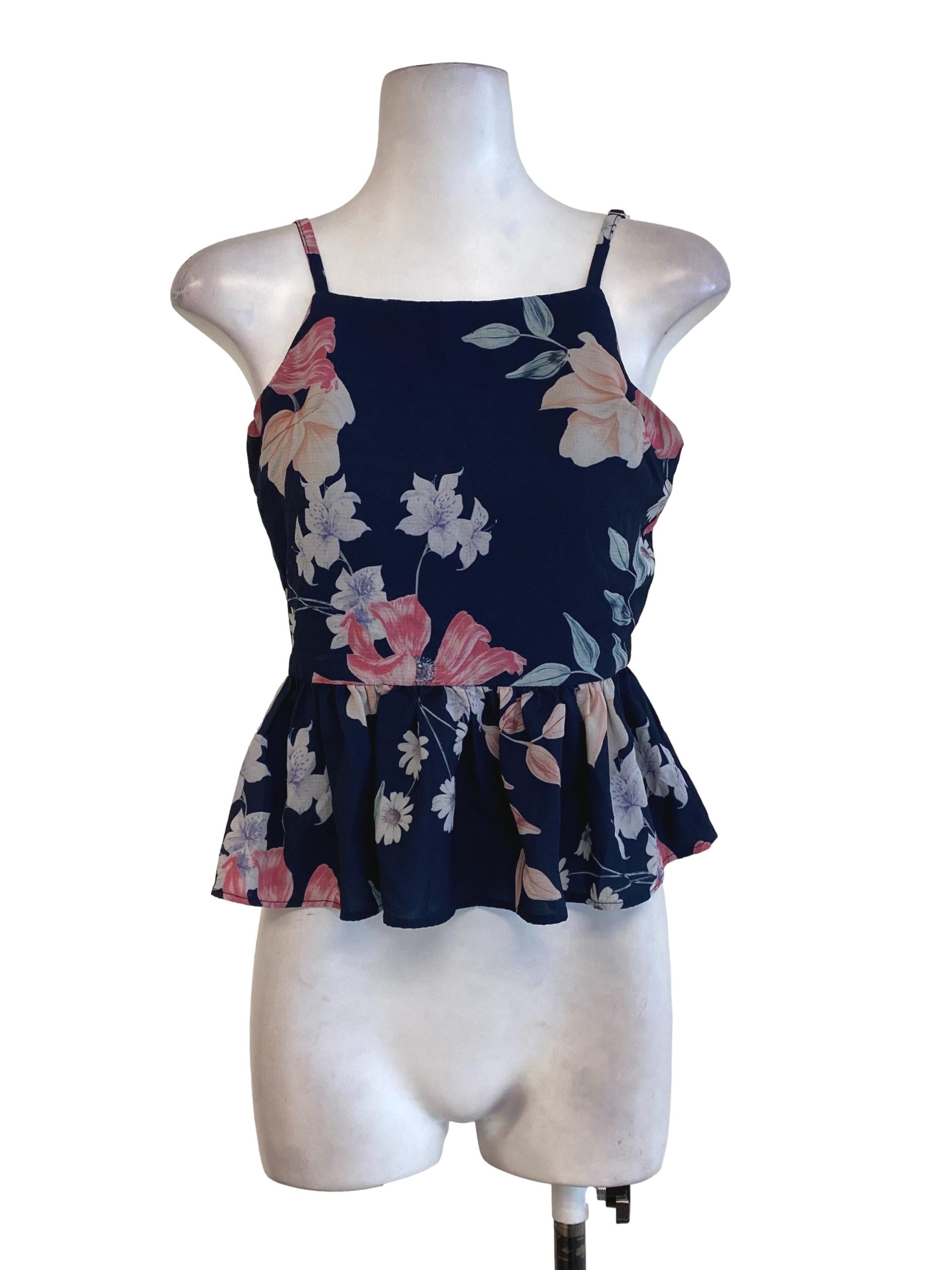 Navy Blue Floral Top