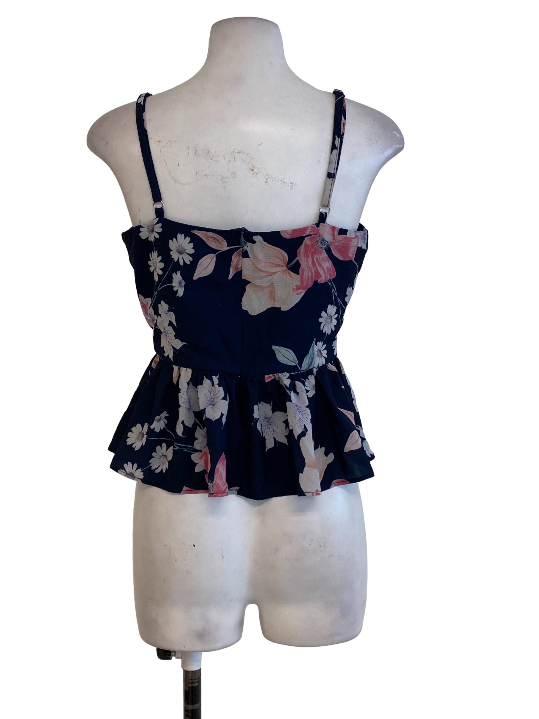 Navy Blue Floral Top